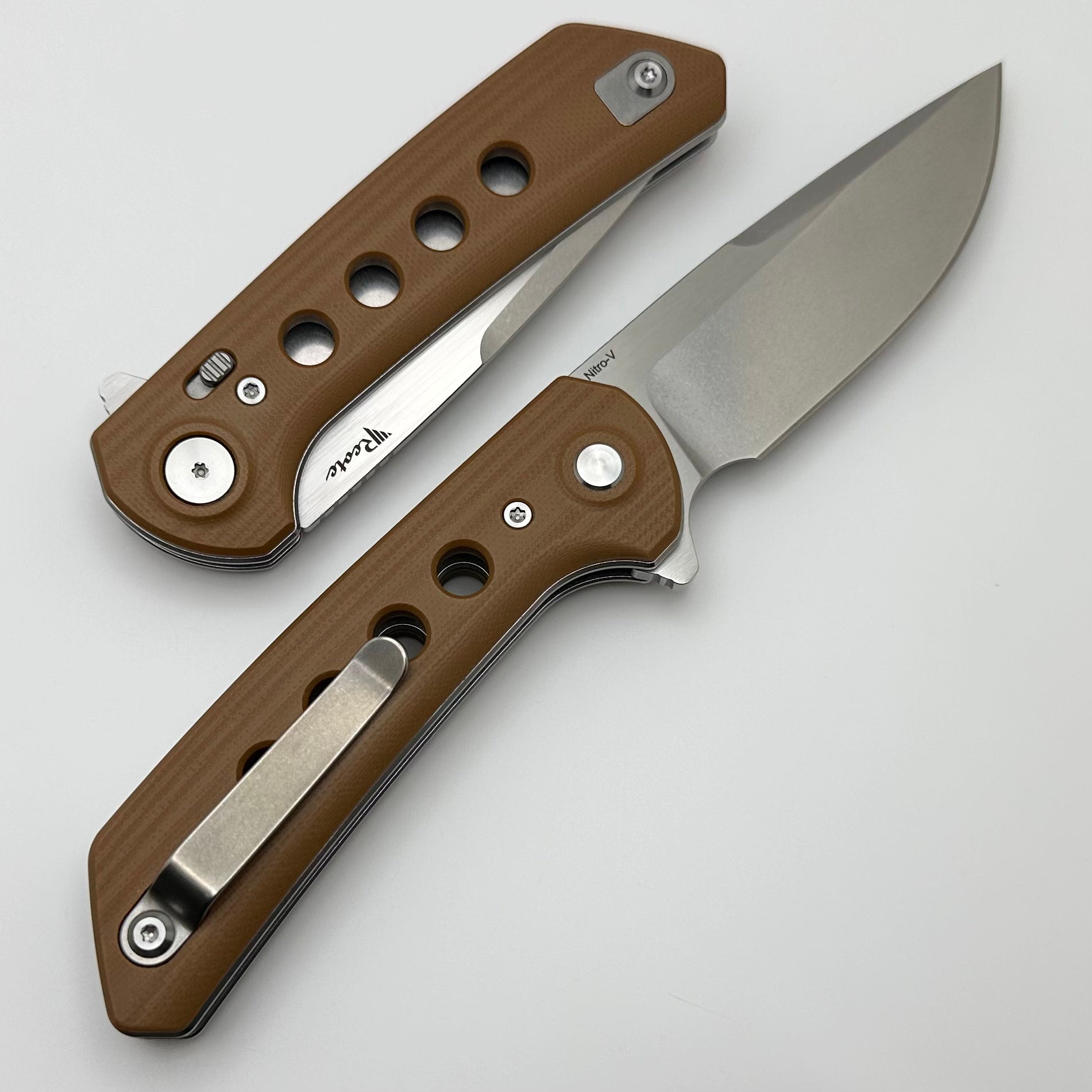 Reate Knives PL-XF Premium Folding Knife - Tan G-10 Handles & Stonewash Nitro-V Blade