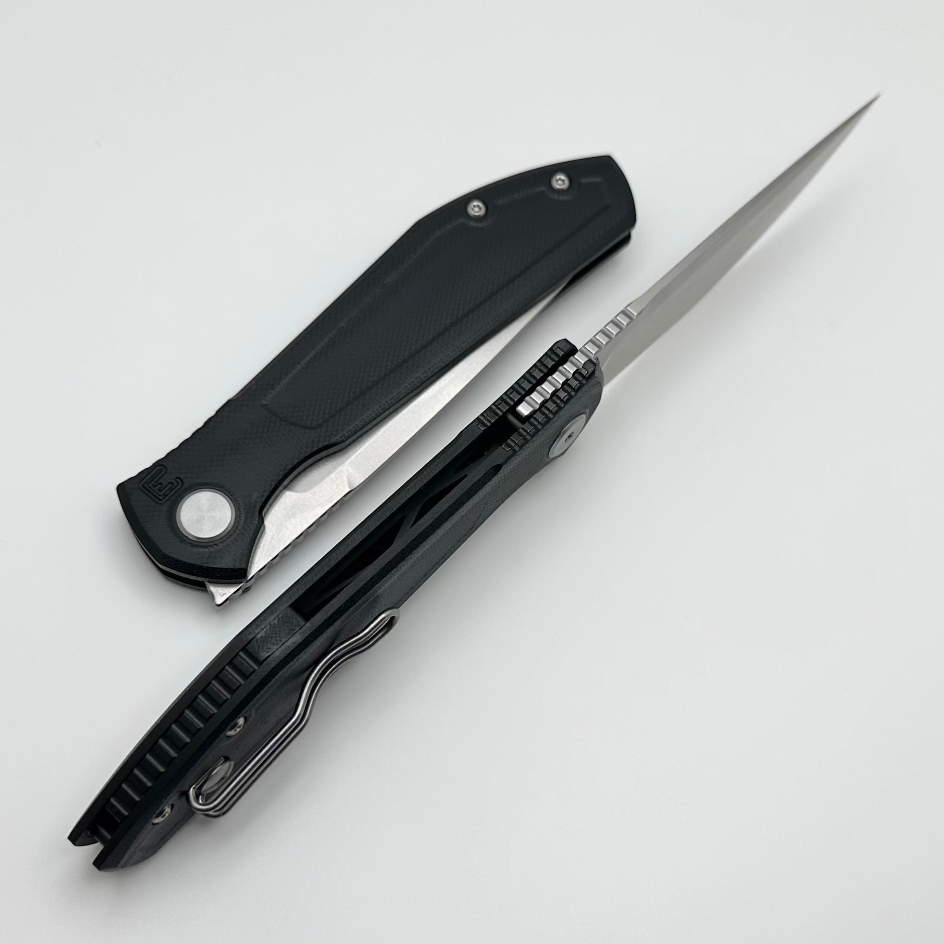 Premium Echo Splinter Front Flipper Knife - Black G-10 & Stonewash S35VN