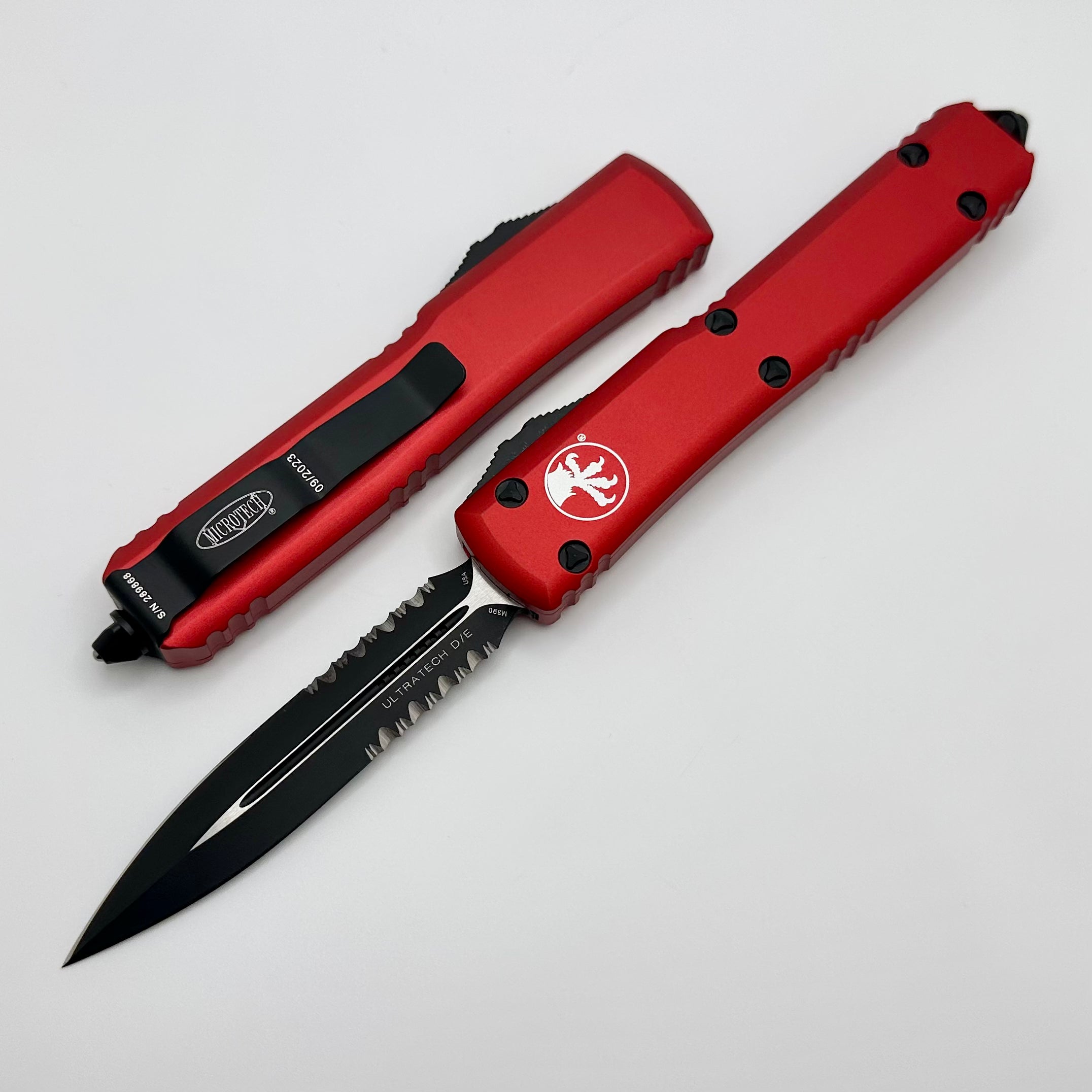 Microtech Ultratech D/E Premium Tactical Knife - Black Partial Serrated & Red