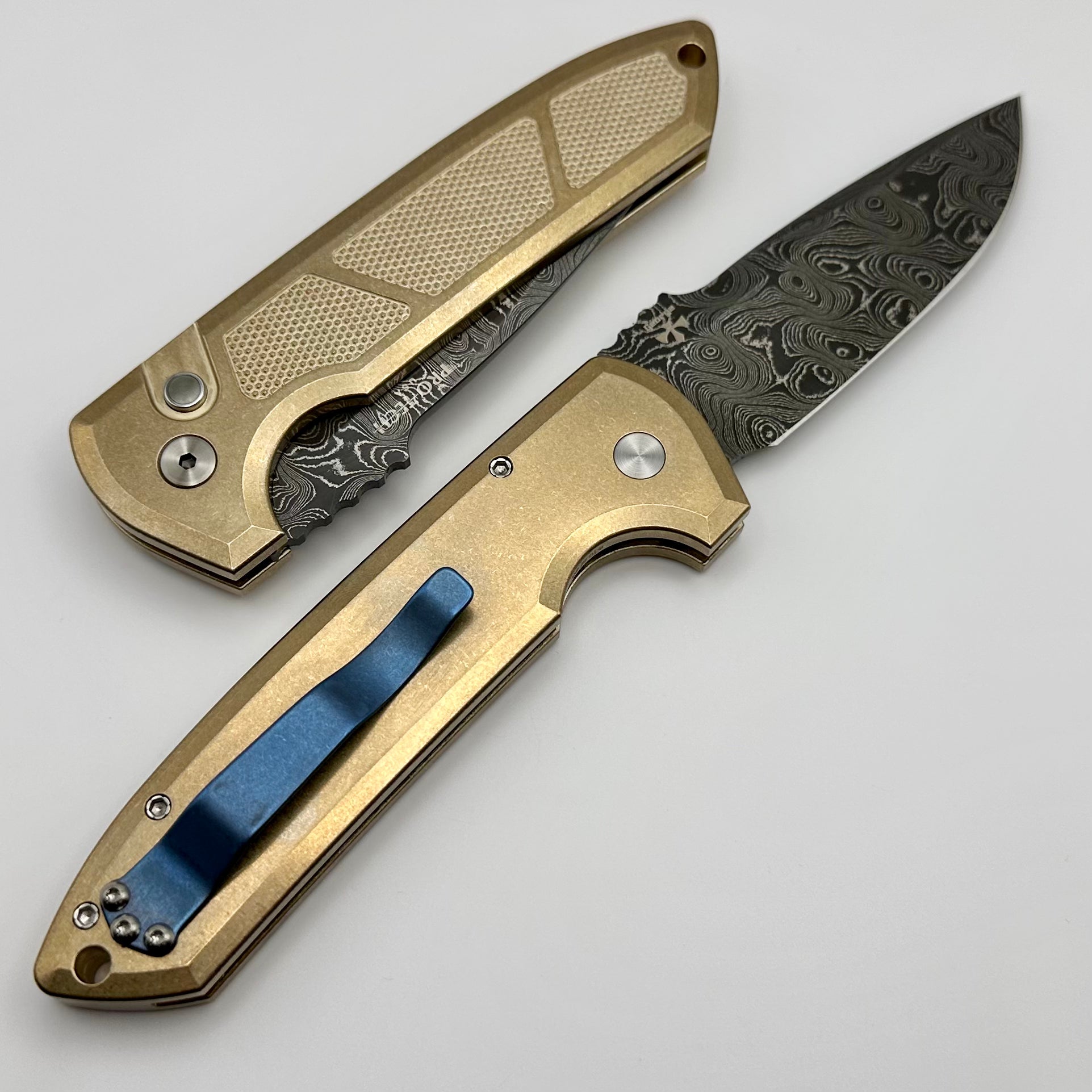 Ultimate Pro-Tech Rockeye Custom Knife - Premium AlBronze Handle & Nichols Damascus Blade