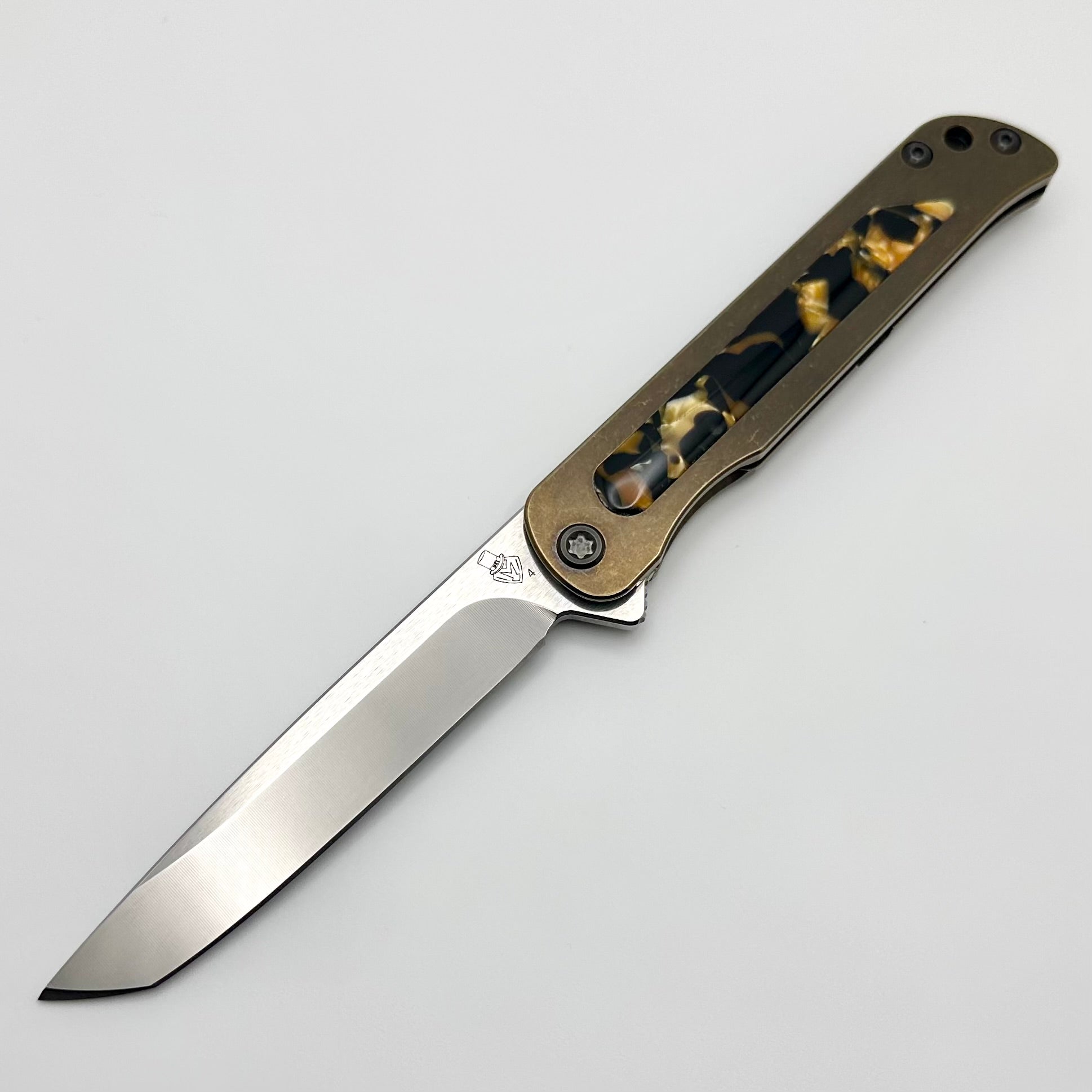 Premium Medford T-Bone Bronze Titanium Flipper Knife with Tortoise Shell Inlay & S45VN Tanto Blade