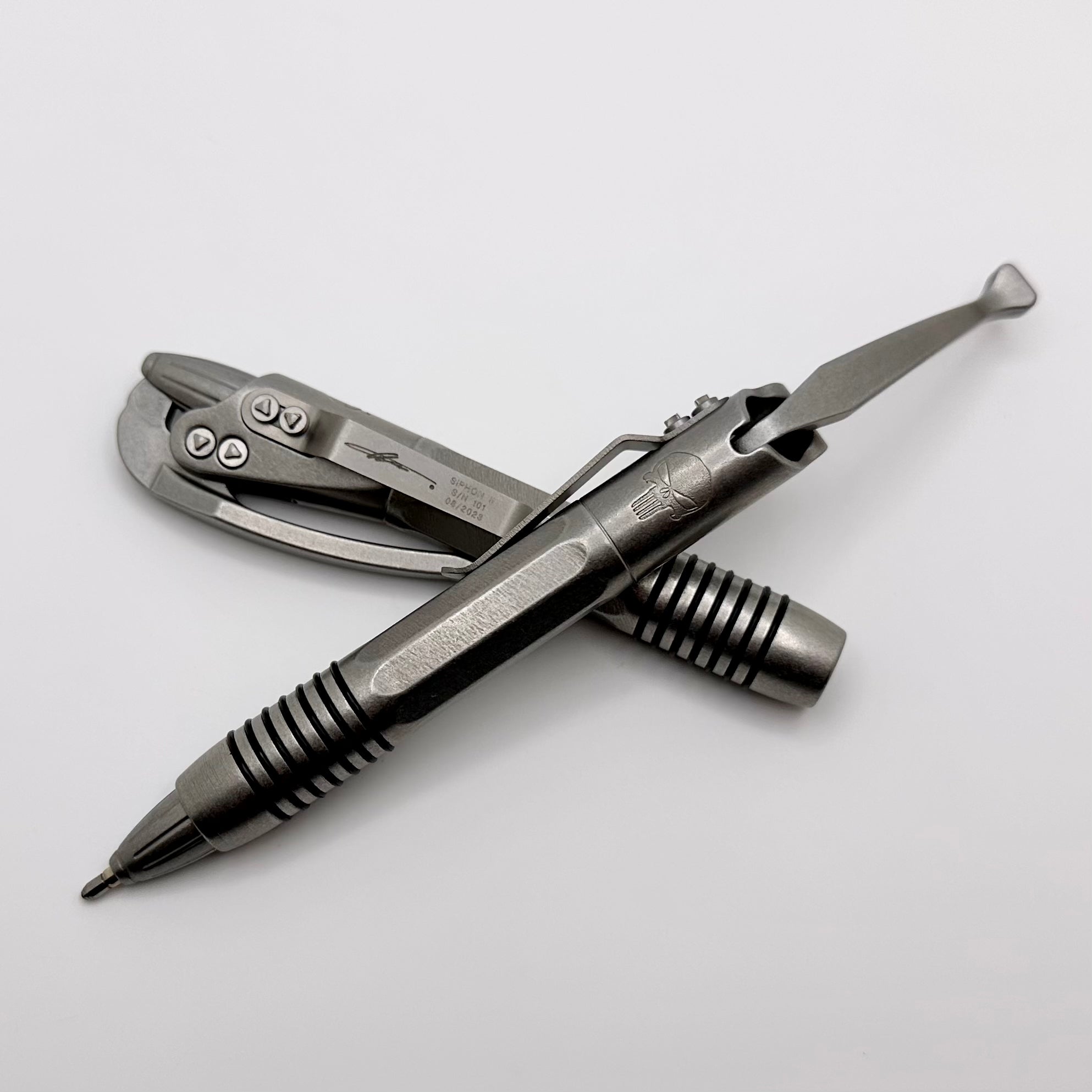 Premium Microtech Siphon II Skull Engraved Pen - Ultimate Stainless Steel EDC Essential