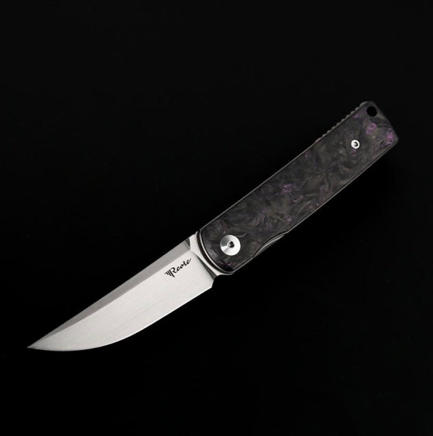 Premium Reate Bushido Knife - Dark Matter Purple Handles & Hand Satin M390 Steel