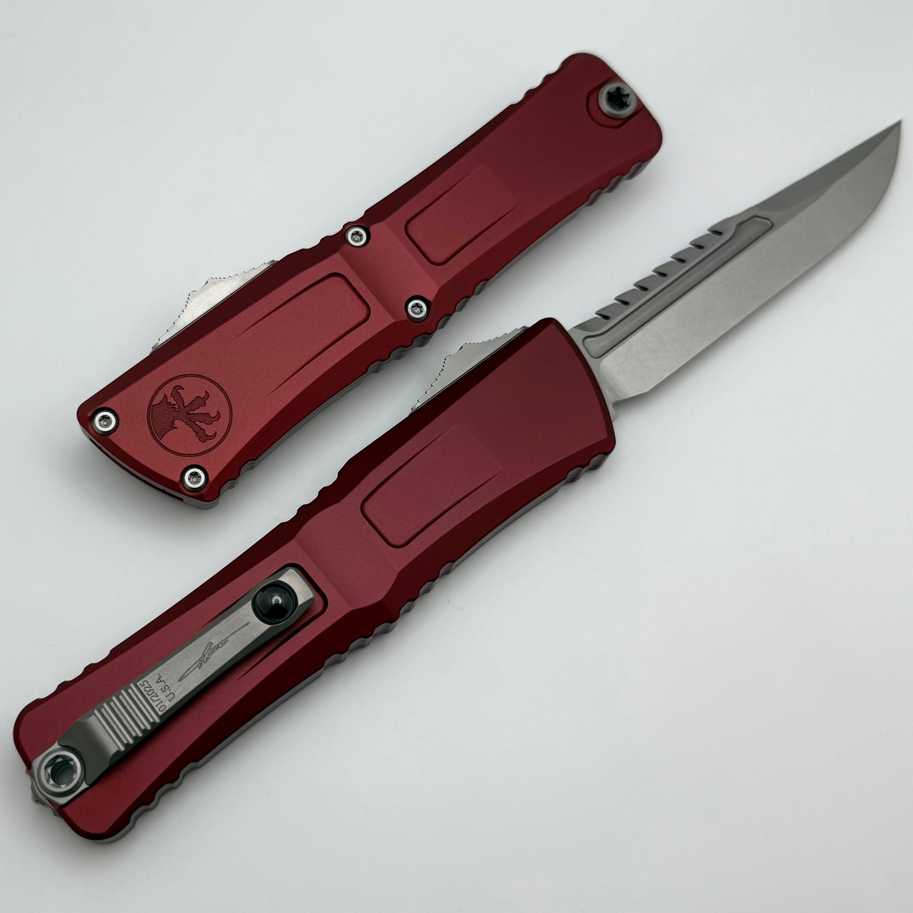 Premium Microtech Combat Troodon Gen III Stonewash OTF Knife with Merlot Handle - Signature Series