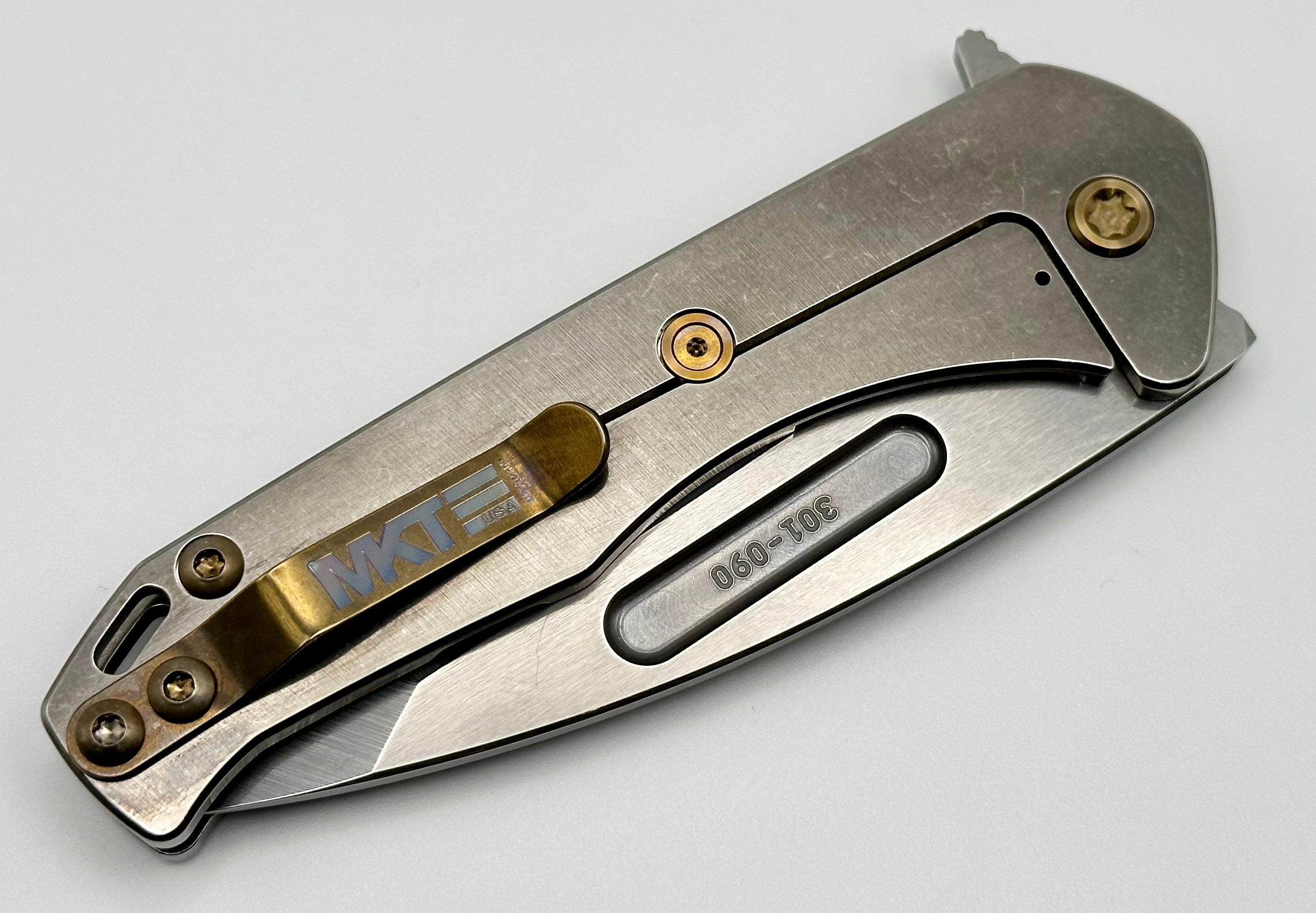 Premium Medford Praetorian Slim Flipper - S45VN Tanto Blade & Bronze Art Nouveau Engraved Handles