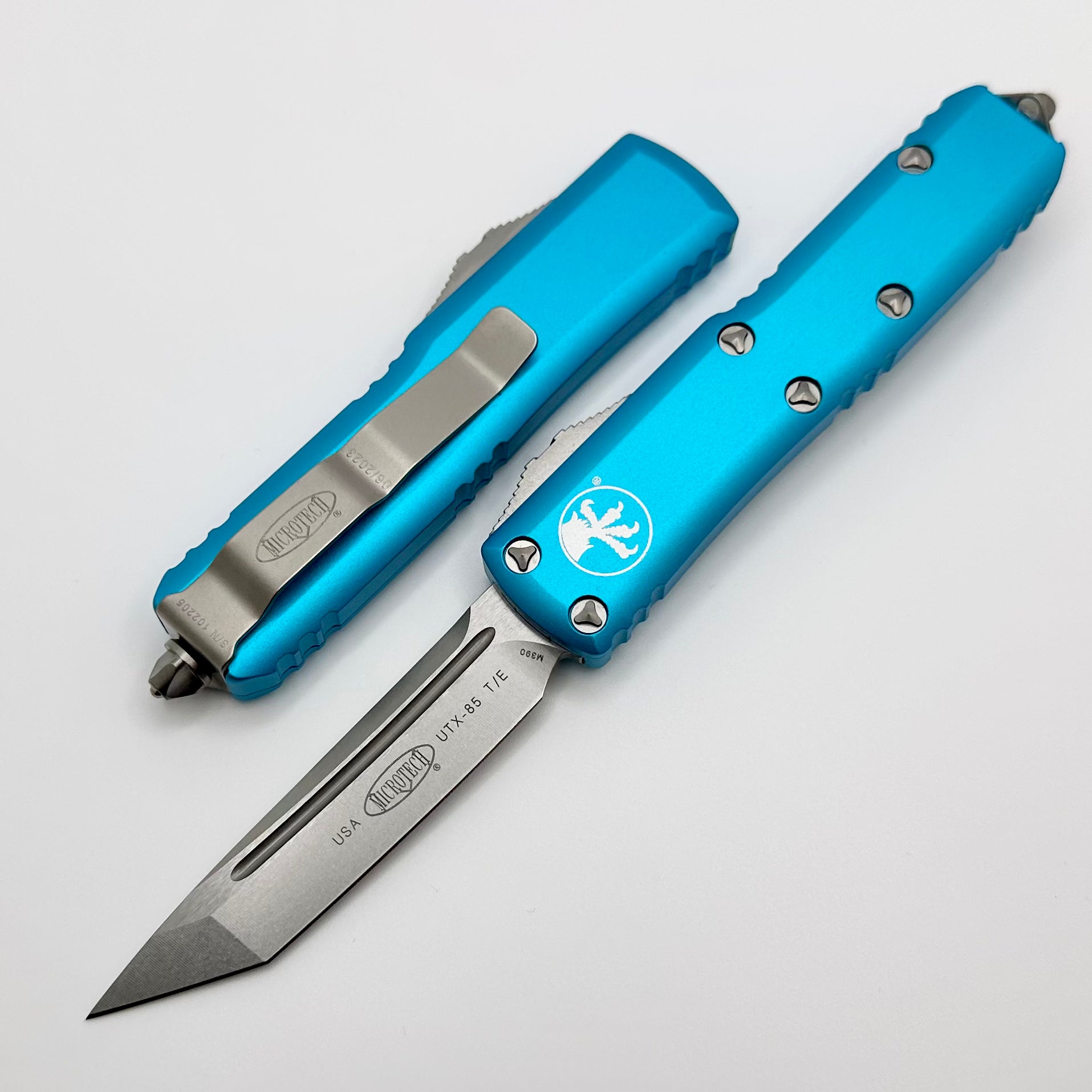 Microtech UTX-85 Tanto Stonewash EDC Knife with Turquoise Handle