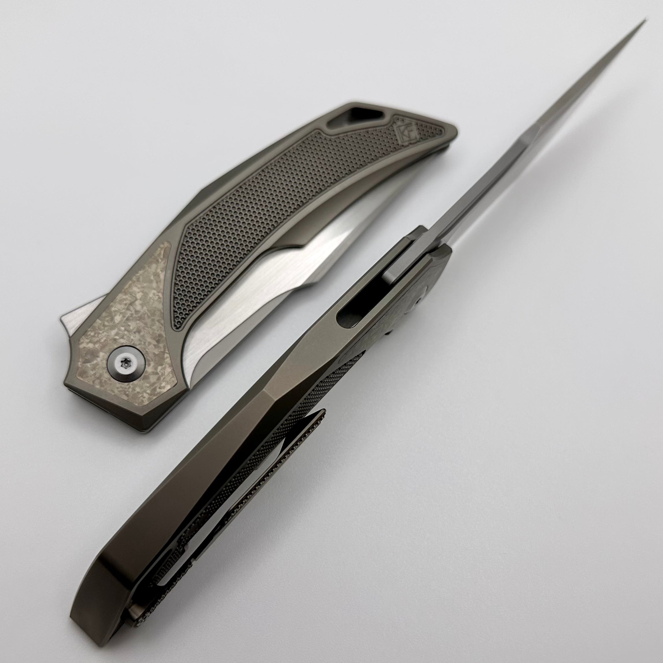 Premium Custom Knife Factory Justice Bronze - CrystalTi & Hand Satin M398 EDC