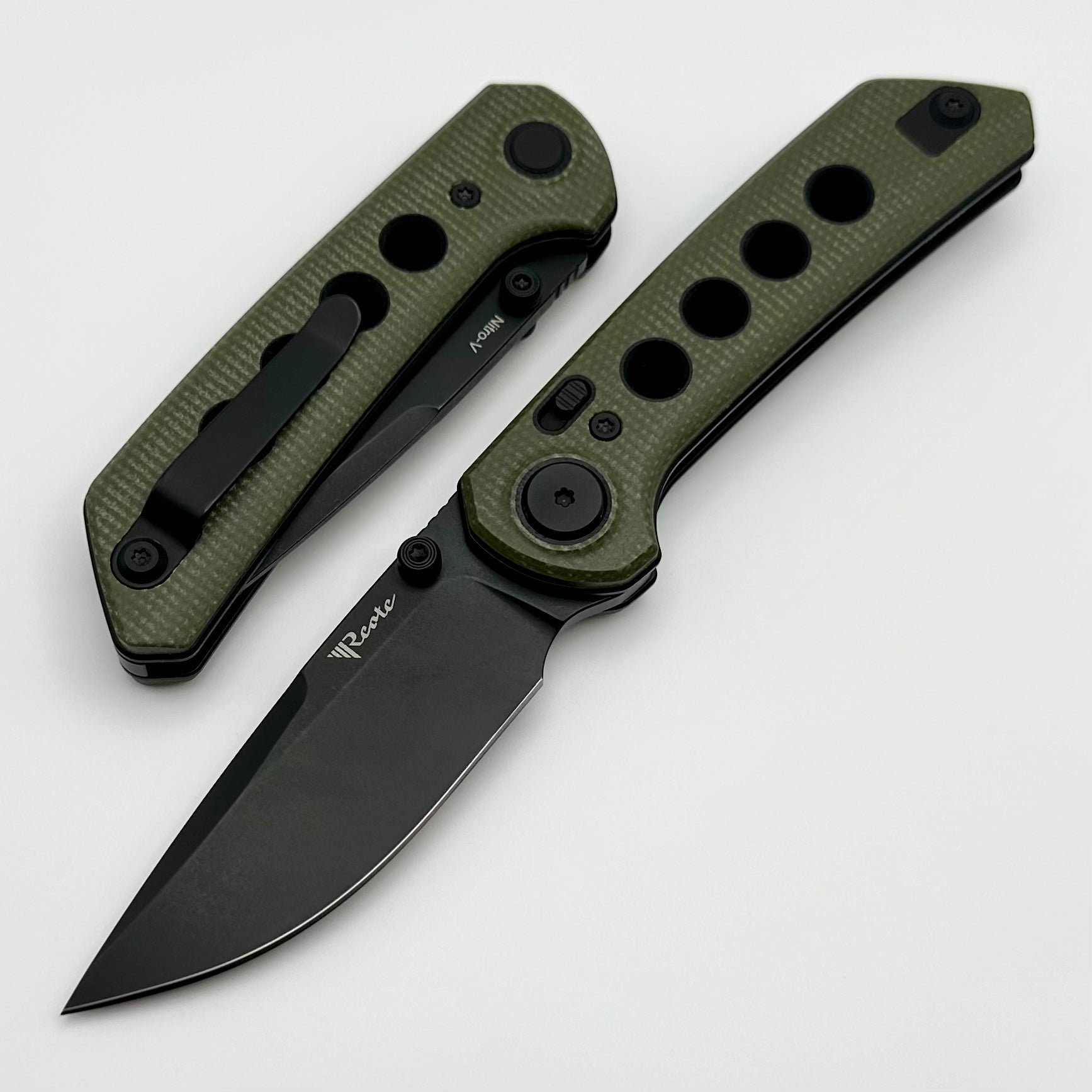 Reate Knives PL-XT Premium Folding Knife - Green Micarta & Black G-10 Inlays
