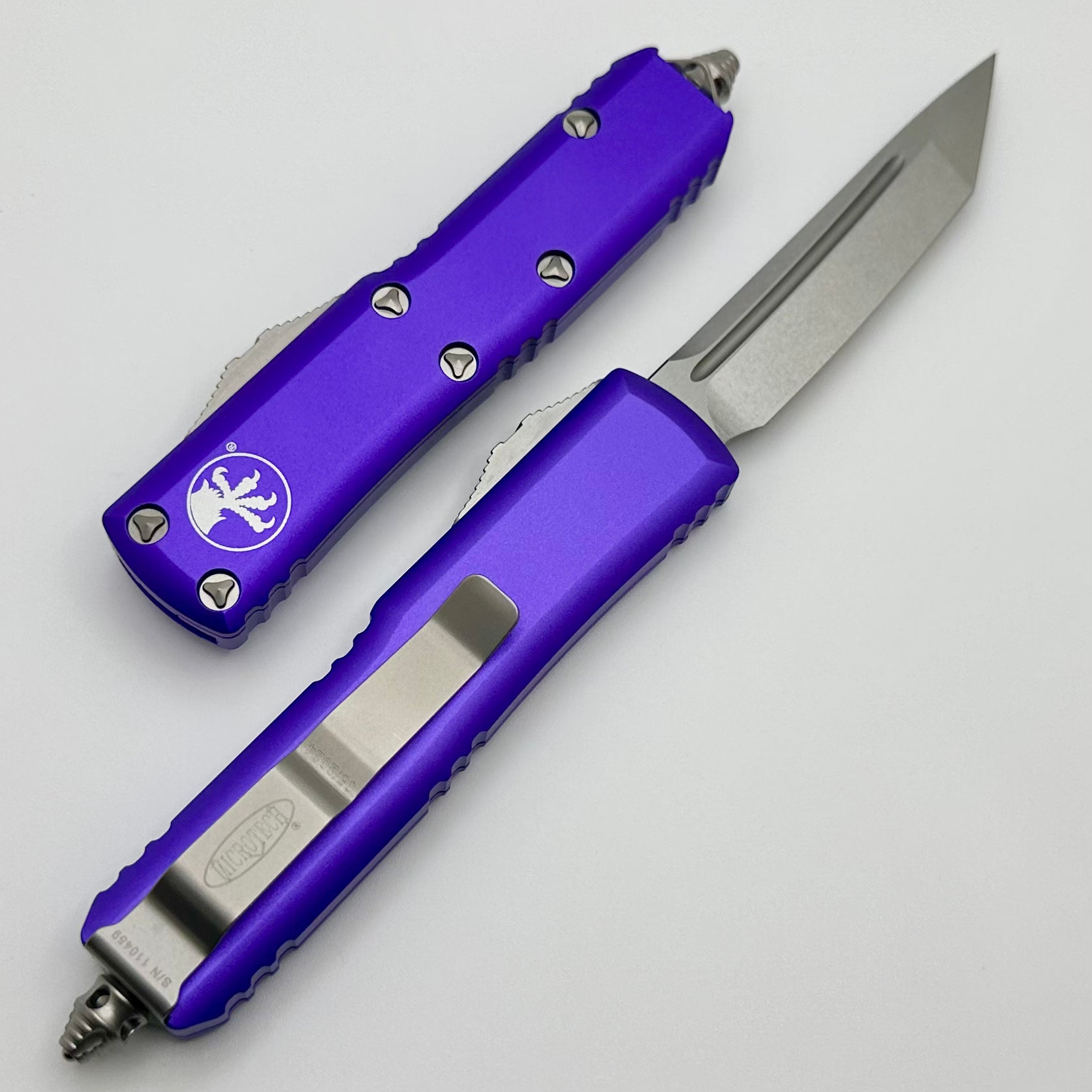 Microtech UTX-85 Tanto EDC Knife - Stonewash Finish & Purple Handle