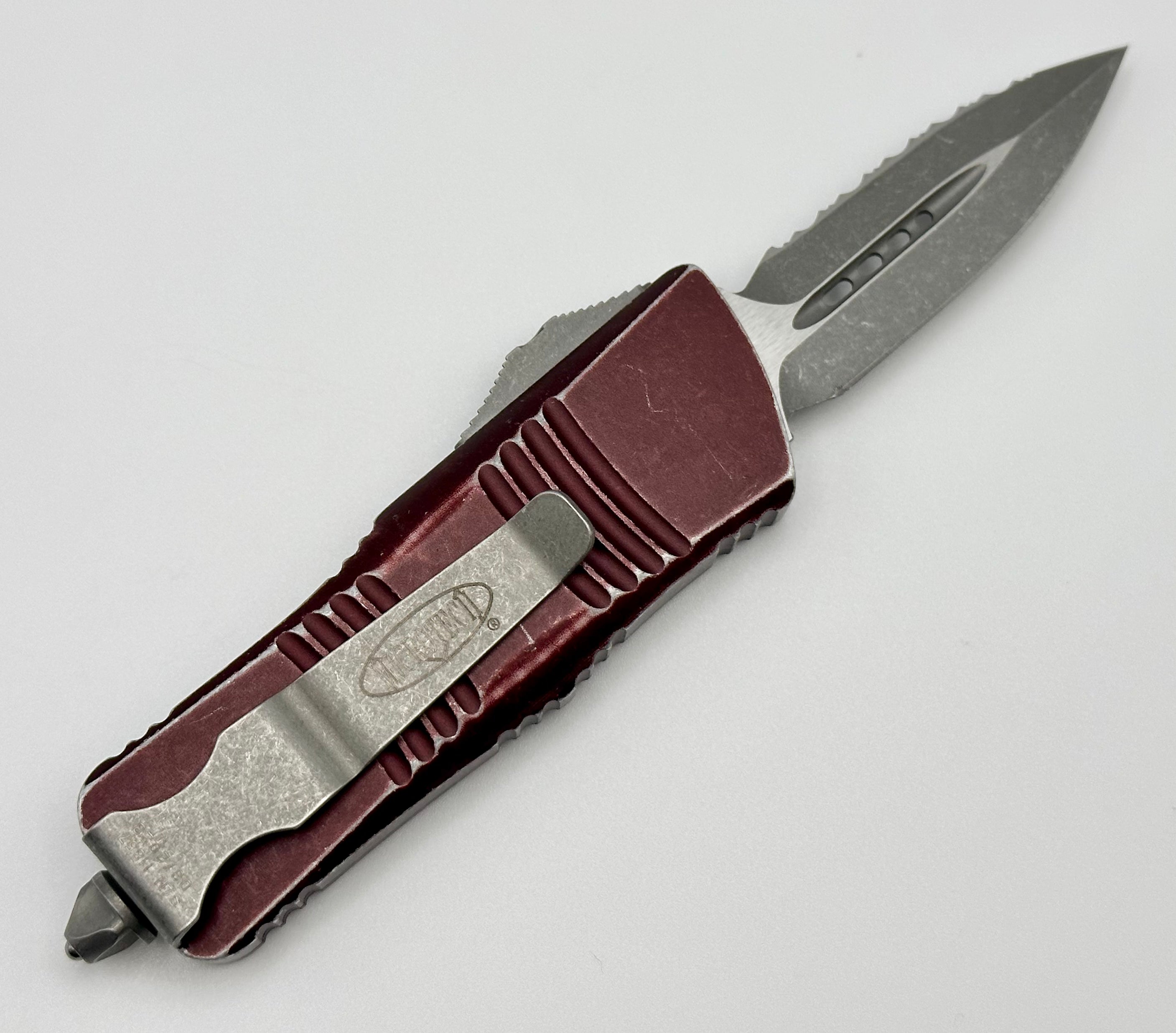 Microtech Troodon Mini Premium Apocalyptic Double Edge Knife - Merlot Finish