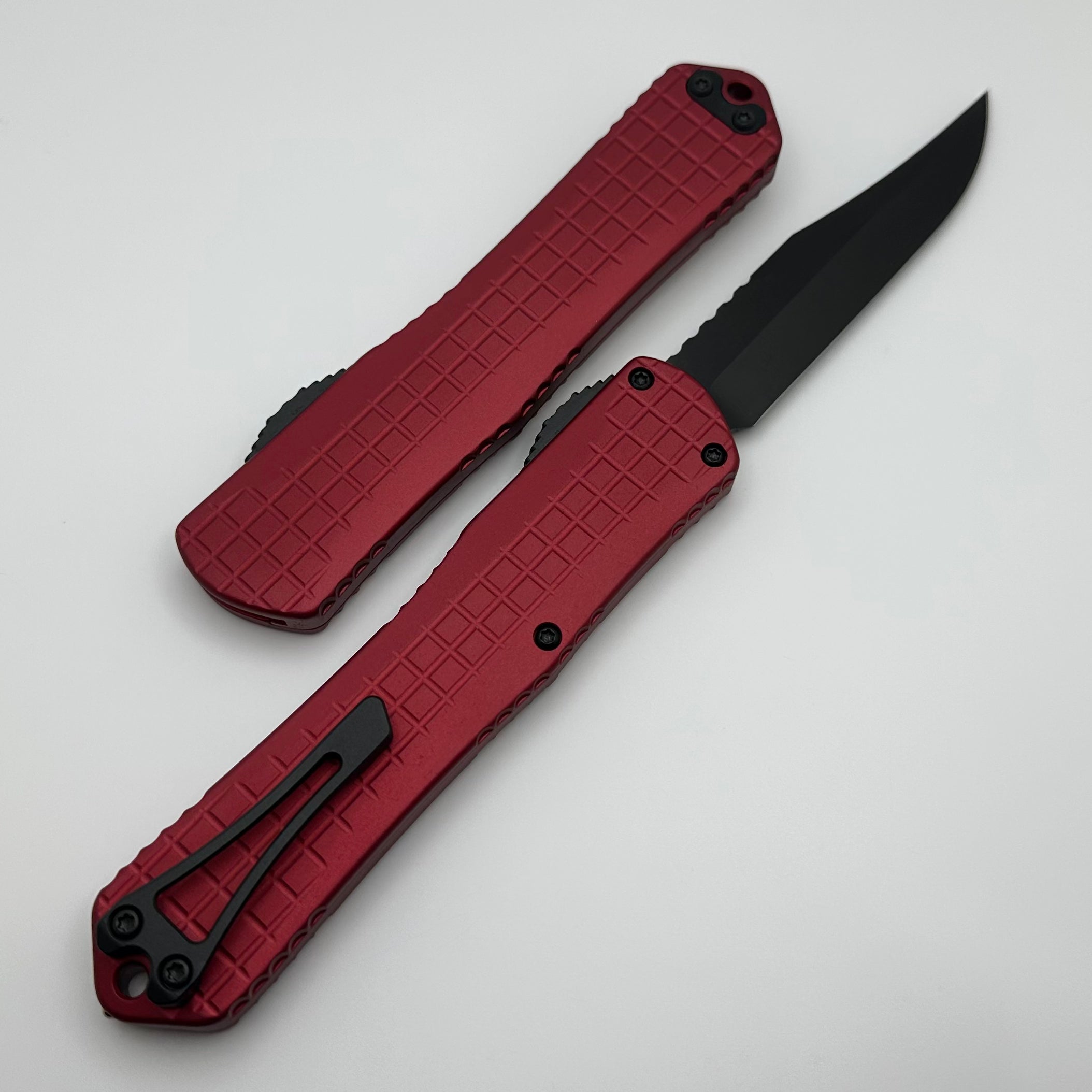 Heretic Knives Manticore X Ultimate OTF Knife - Red Frag Handle & DLC Bowie MagnaCut