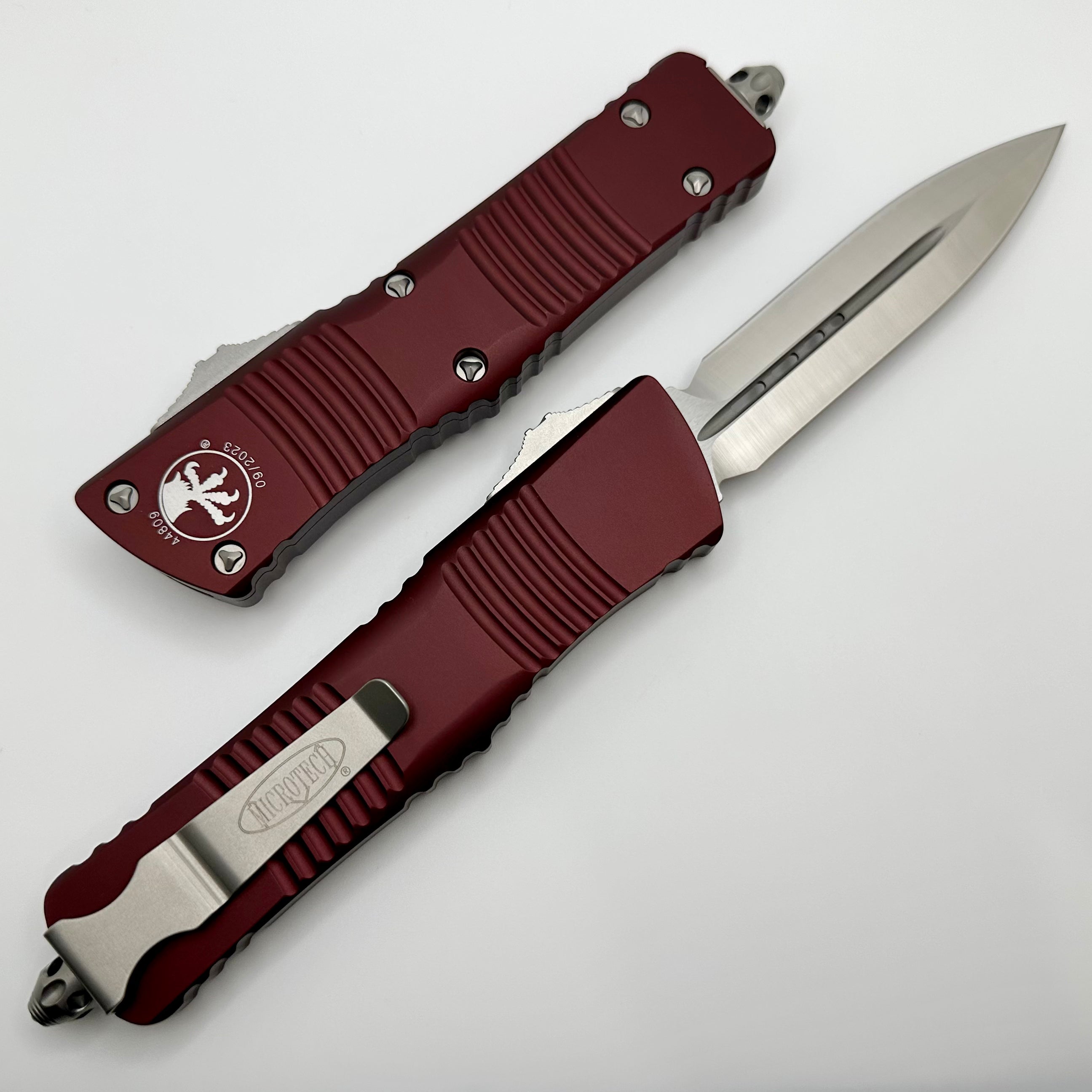 Premium Microtech Combat Troodon Double Edge Tactical Knife - Satin & Merlot Finish