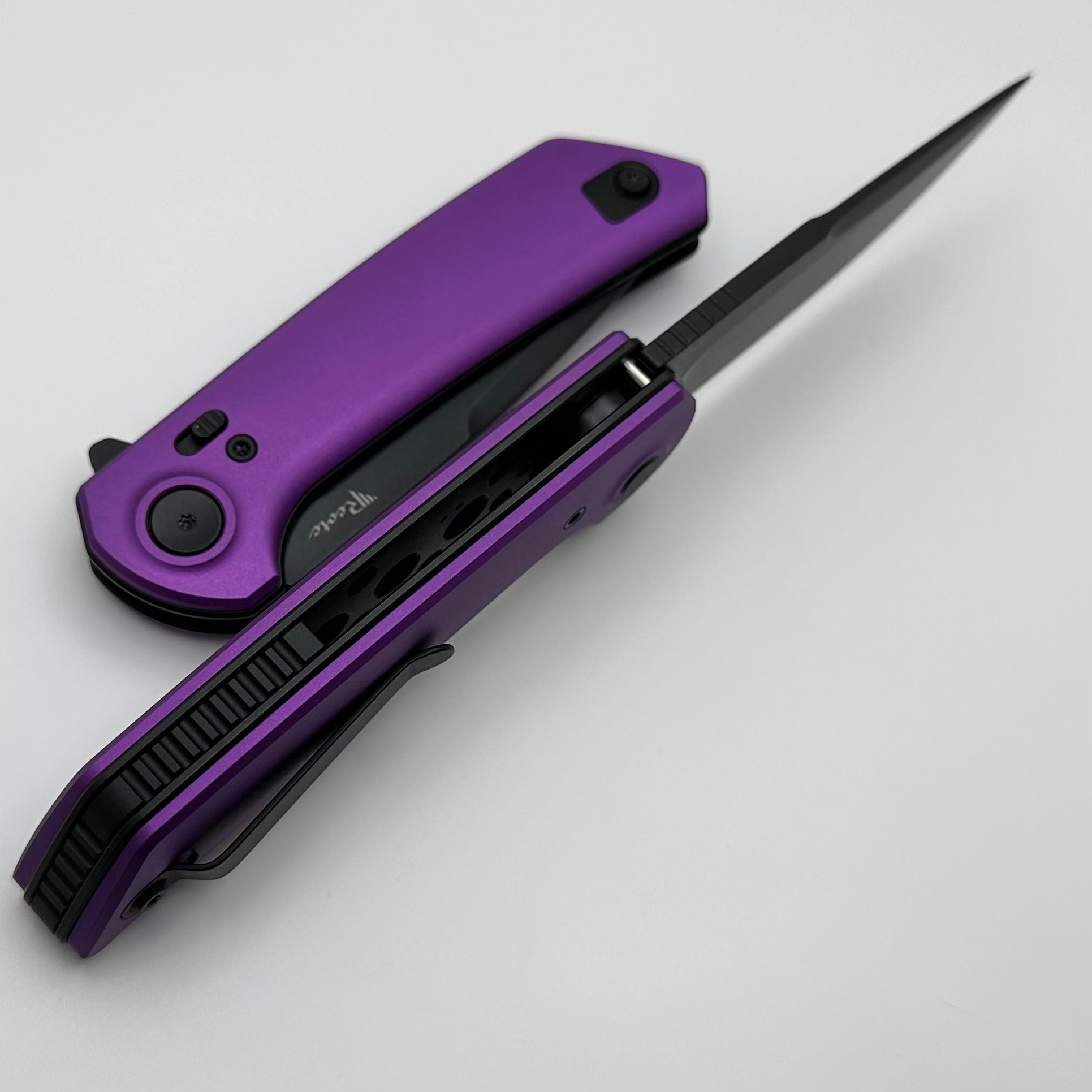 Reate Knives PL-XF Premium Folding Knife - Purple Aluminum & PVD Nitro-V