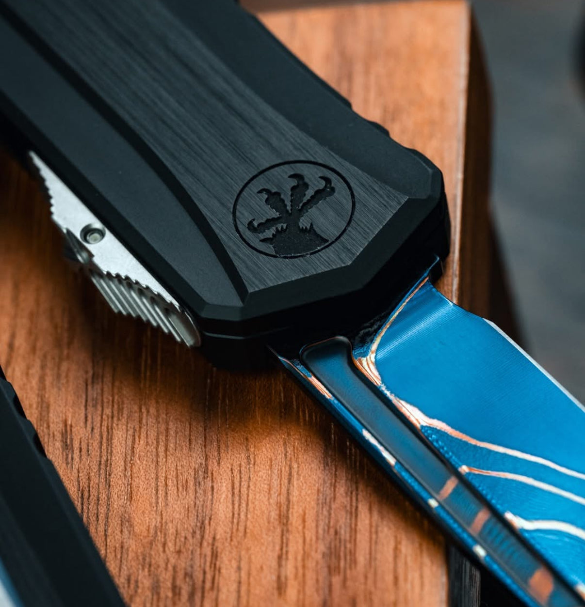 Premium Microtech Marfione Cypher II Tactical Knife - Black with Tritium Inlay & Damascus Blade