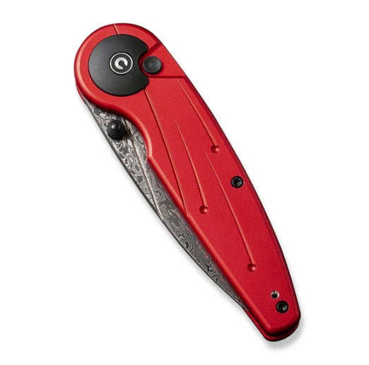 Civivi Starflare Premium Button Lock Folding Knife - Red Aluminum Handles & Damascus Blade