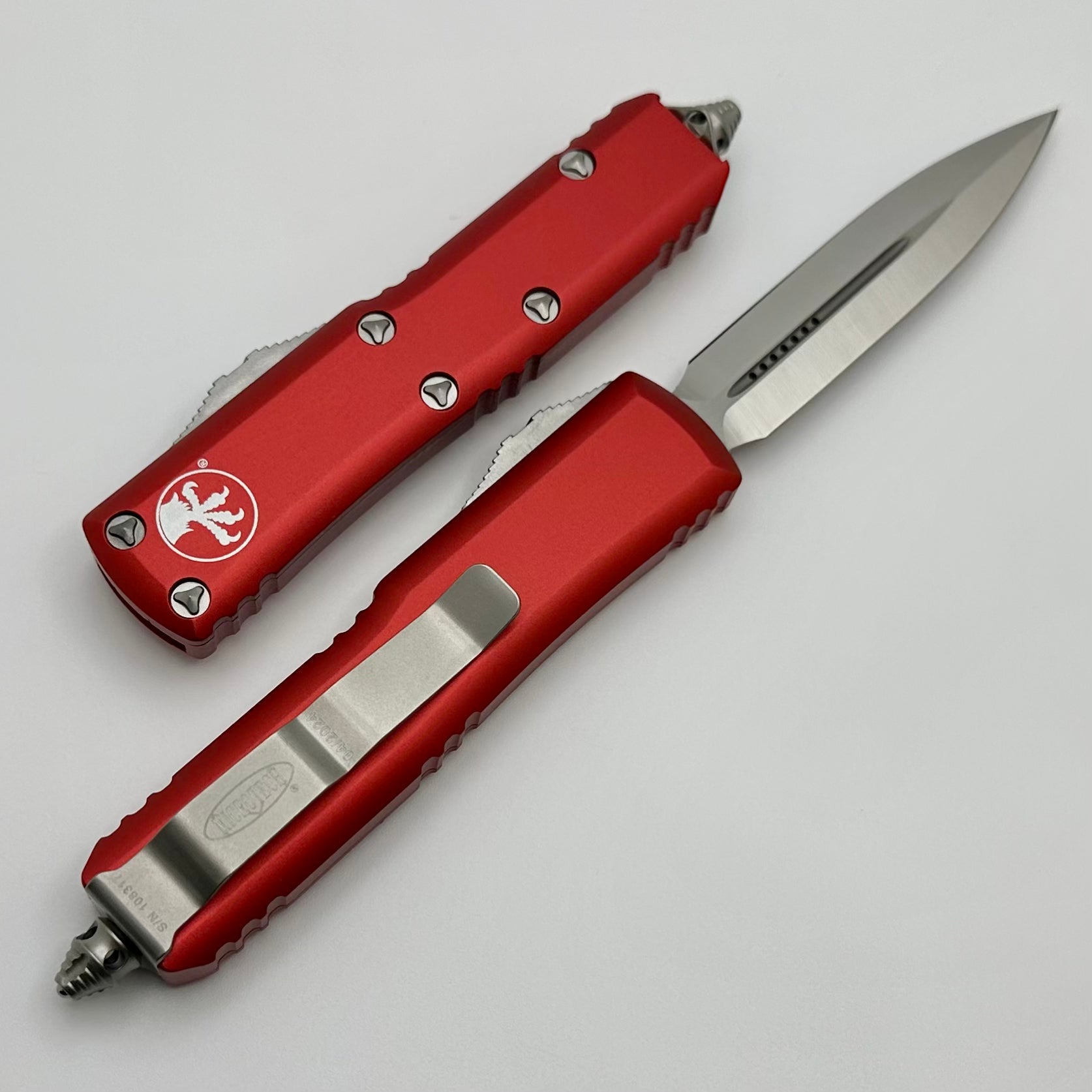 Microtech UTX-85 Premium Double Edge Tactical Knife - Satin & Red Finish