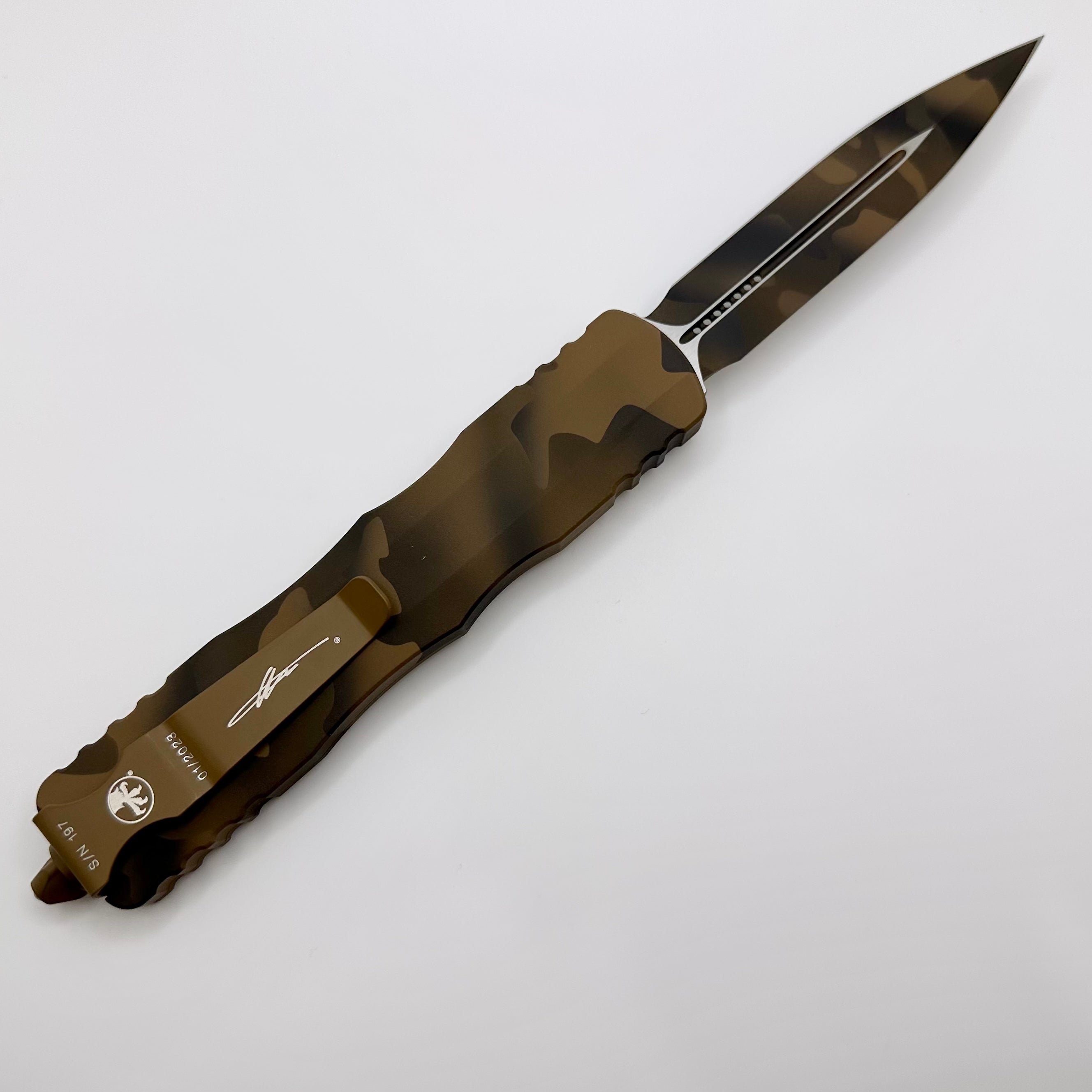 Premium Pre-Owned Microtech Dirac Delta Coyote Camo Double Edge OTF Knife