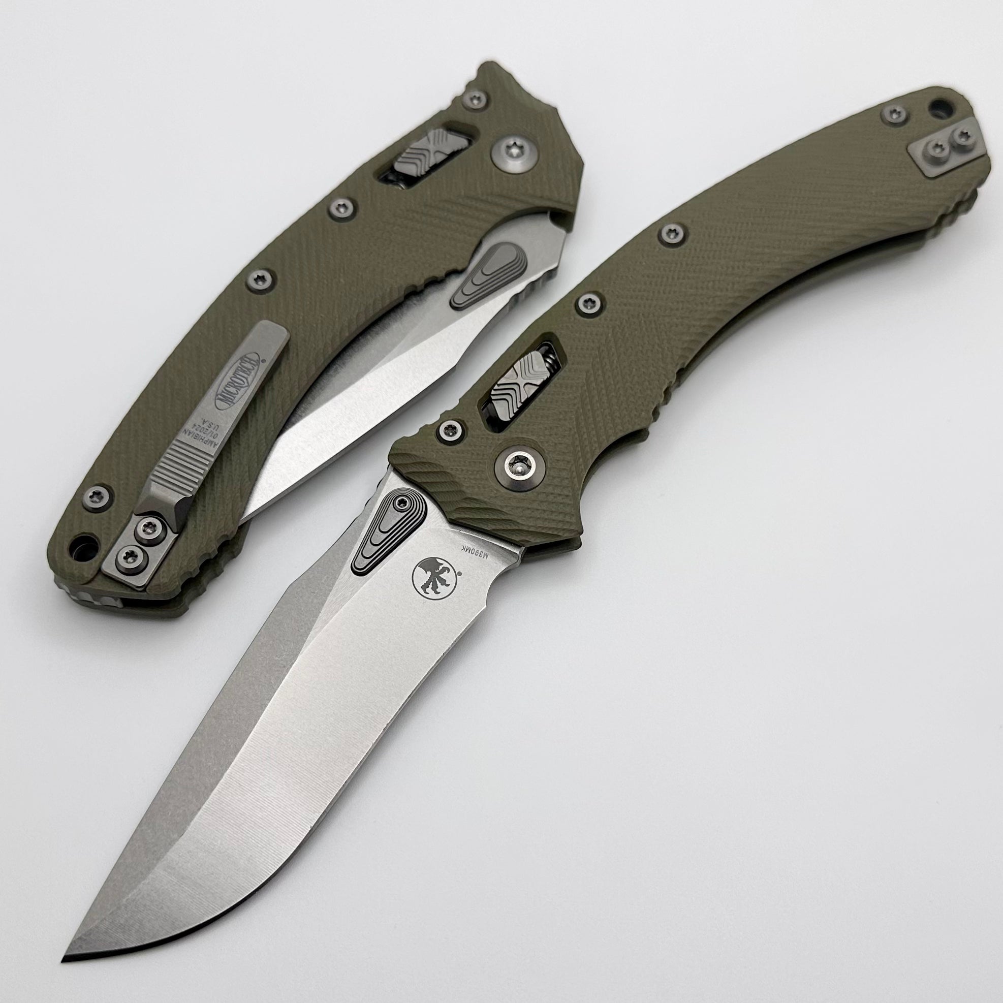 Microtech Amphibian RAM LOK Tactical Knife - OD Green Fluted G-10 & Stonewash M390MK