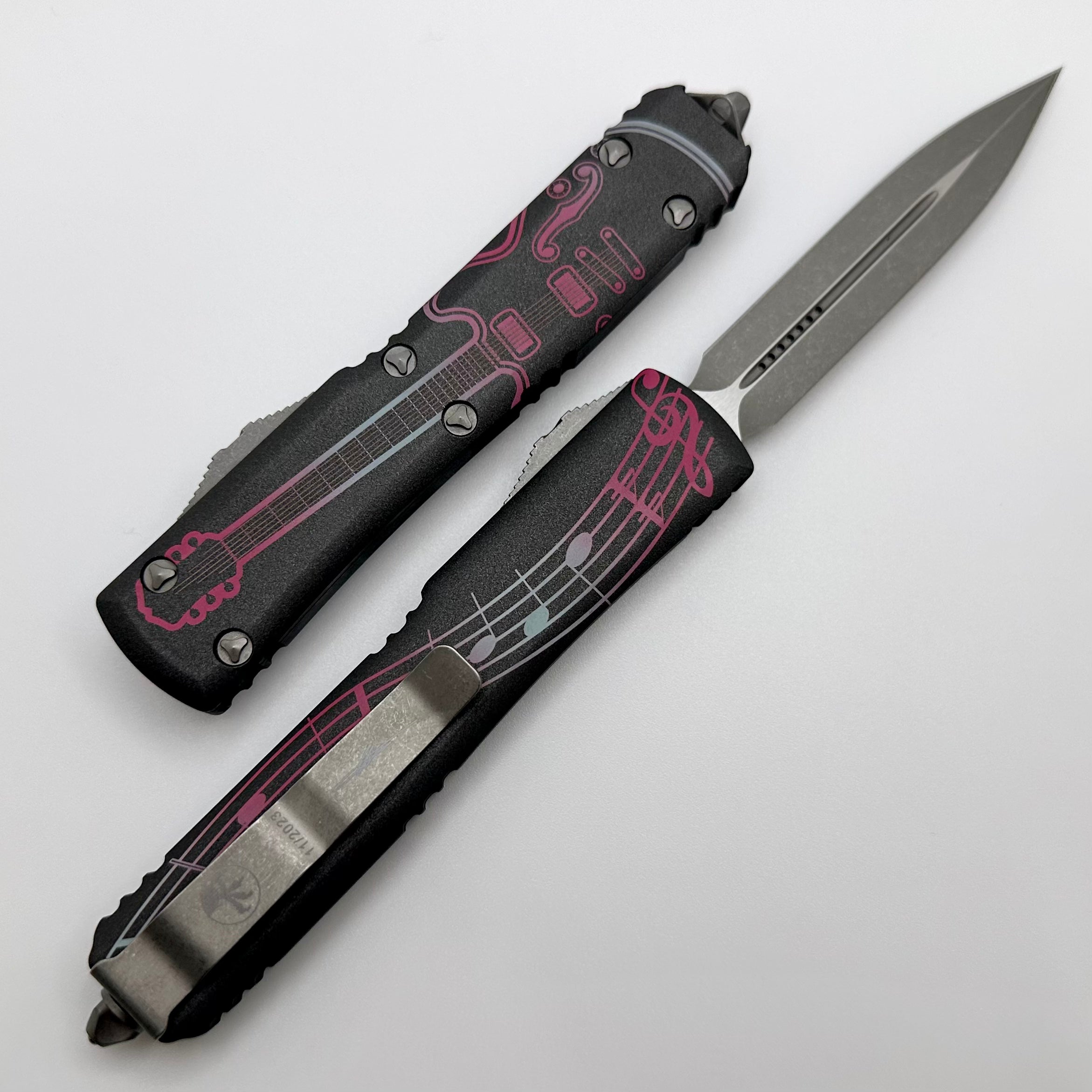 Microtech Ultratech NCKS 2023 Apocalyptic OTF Knife - Premium Pink & Light Blue Double Edge