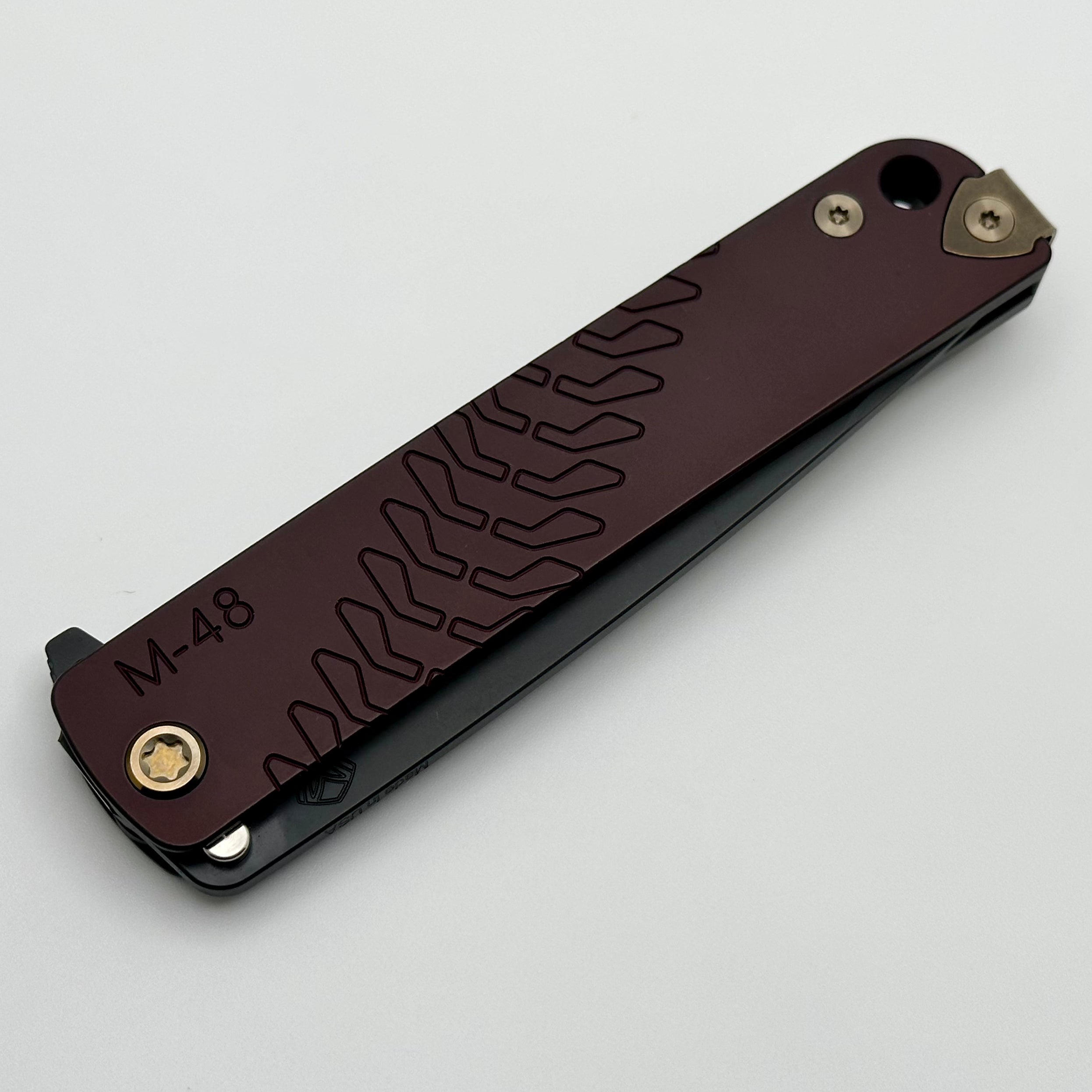 Medford M-48 Tactical Folding Knife - Red Aluminum Handle with PVD Spring, Bronze Hardware, and DLC S45VN Blade