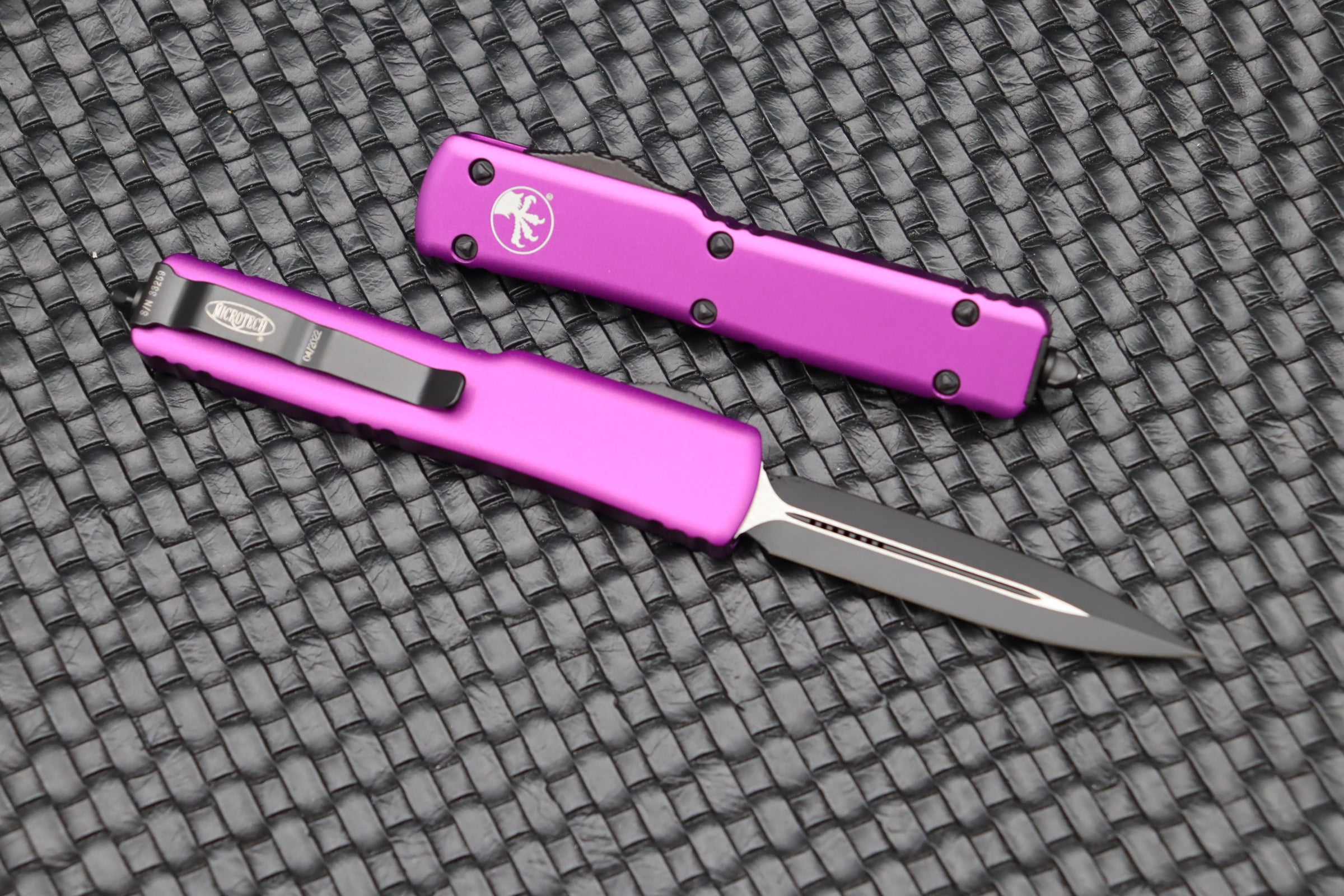 Microtech UTX-70 Premium Double Edge Knife - Black & Violet