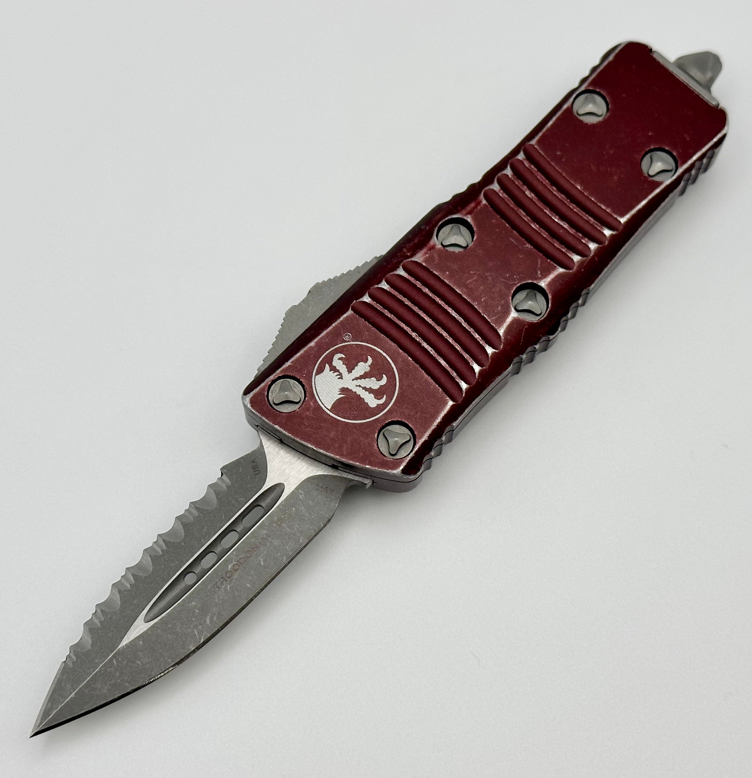 Microtech Troodon Mini Premium Apocalyptic Double Edge Knife - Merlot Finish