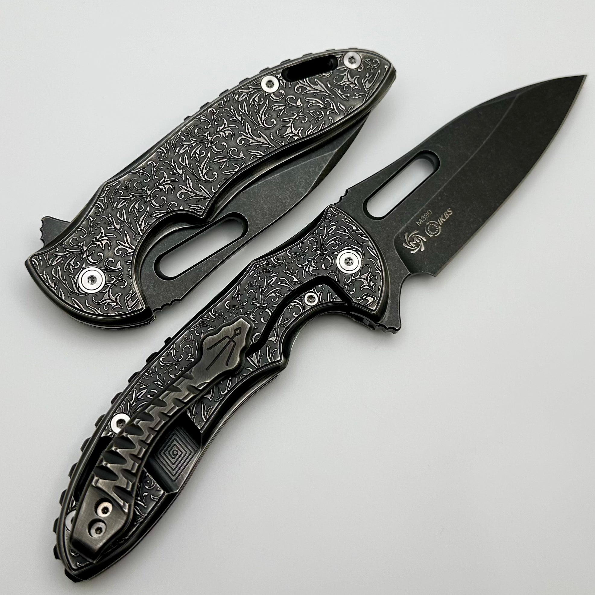 Mechforce Knives Sentry Rick Lala Collaboration: Premium PVD Black Scroll Titanium & M390 Blade