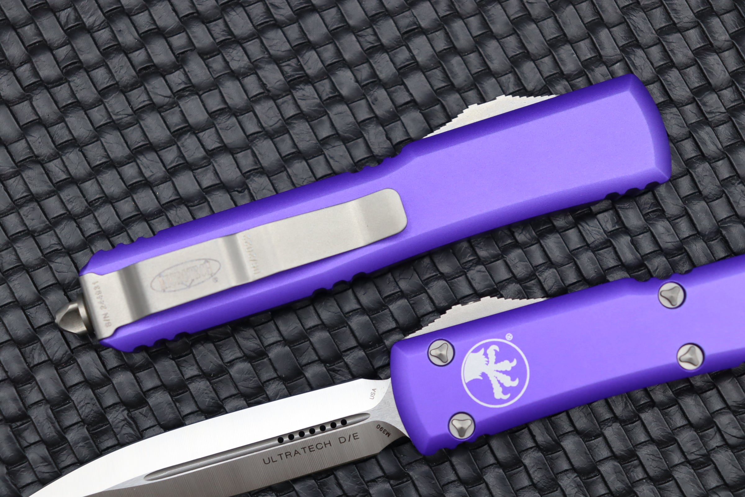 Microtech Ultratech Premium Double Edge OTF Knife - Satin & Purple