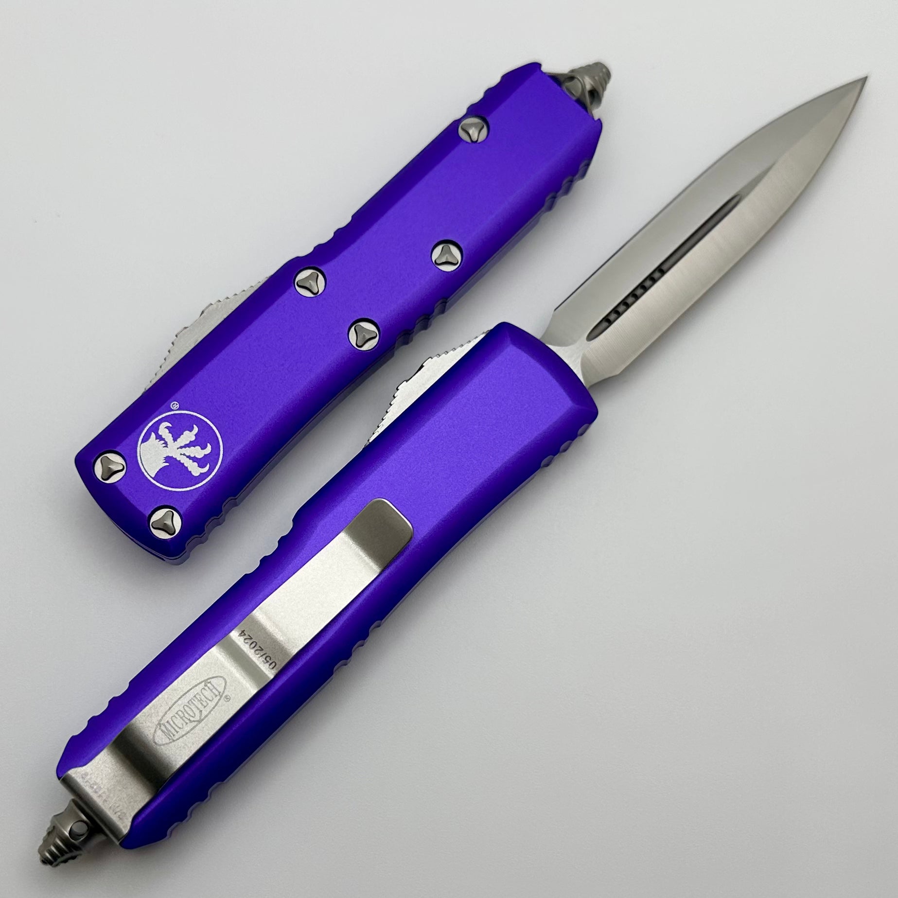 Microtech UTX-85 Double Edge EDC Knife - Satin & Purple Finish