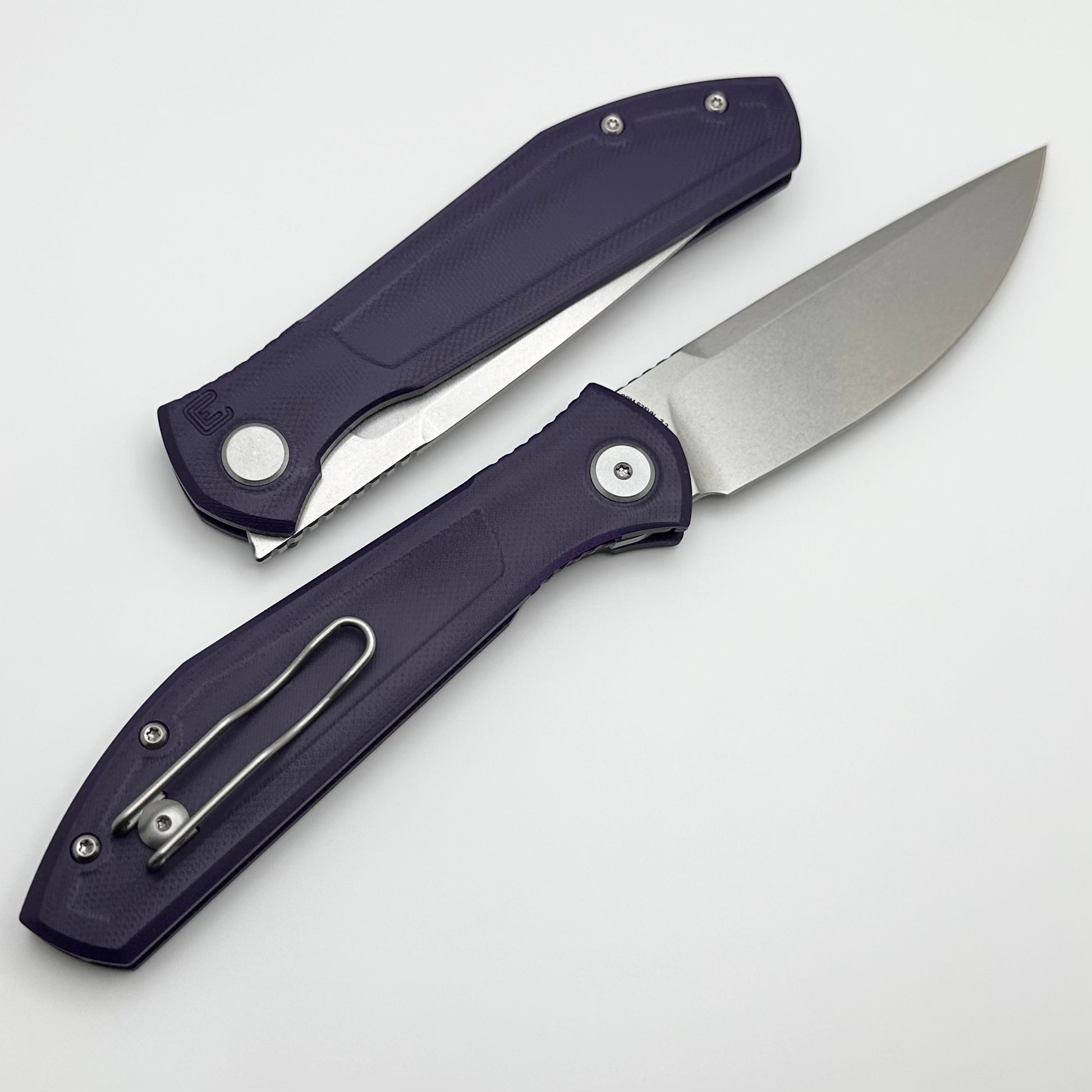 Custom Knife Factory - Echo Splinter Front Flipper | Premium Violet G-10 & Stonewash CPM-S35VN