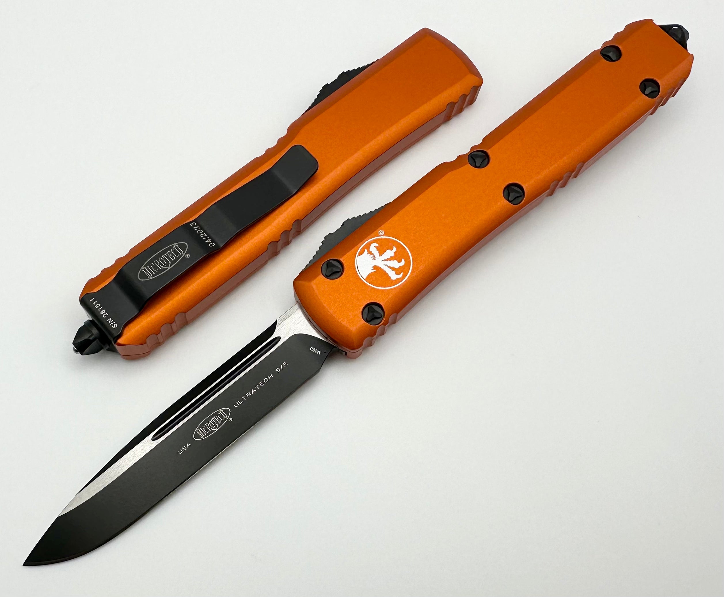 Premium Microtech Ultratech OTF Knife - Orange & Black Single Edge