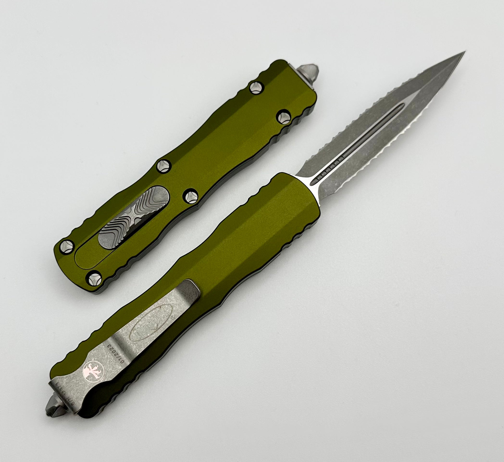 Premium Microtech Dirac Double Edge OTF Knife - Apocalyptic & OD Green