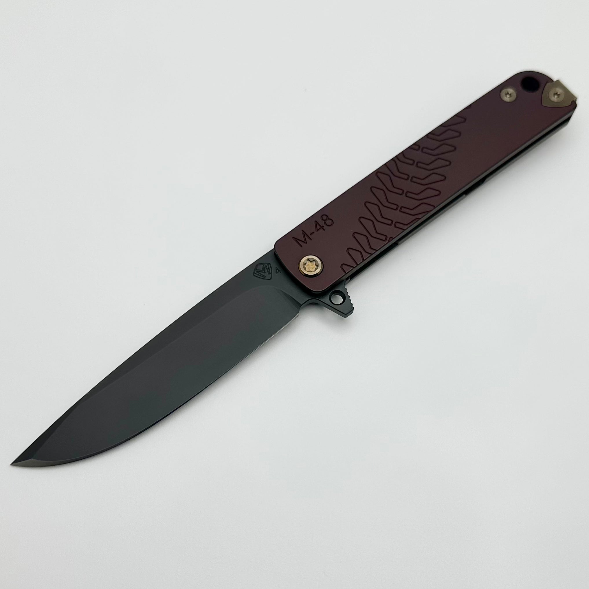 Medford M-48 Tactical Folding Knife - Red Aluminum Handle with PVD Spring, Bronze Hardware, and DLC S45VN Blade