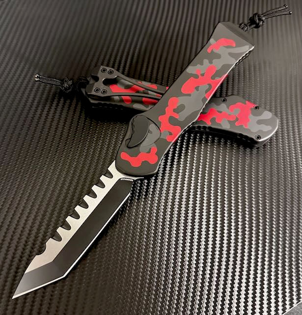 Heretic Hydra V3 Red Camo Tactical Knife - Aluminum Handle & MagnaCut Tanto Blade