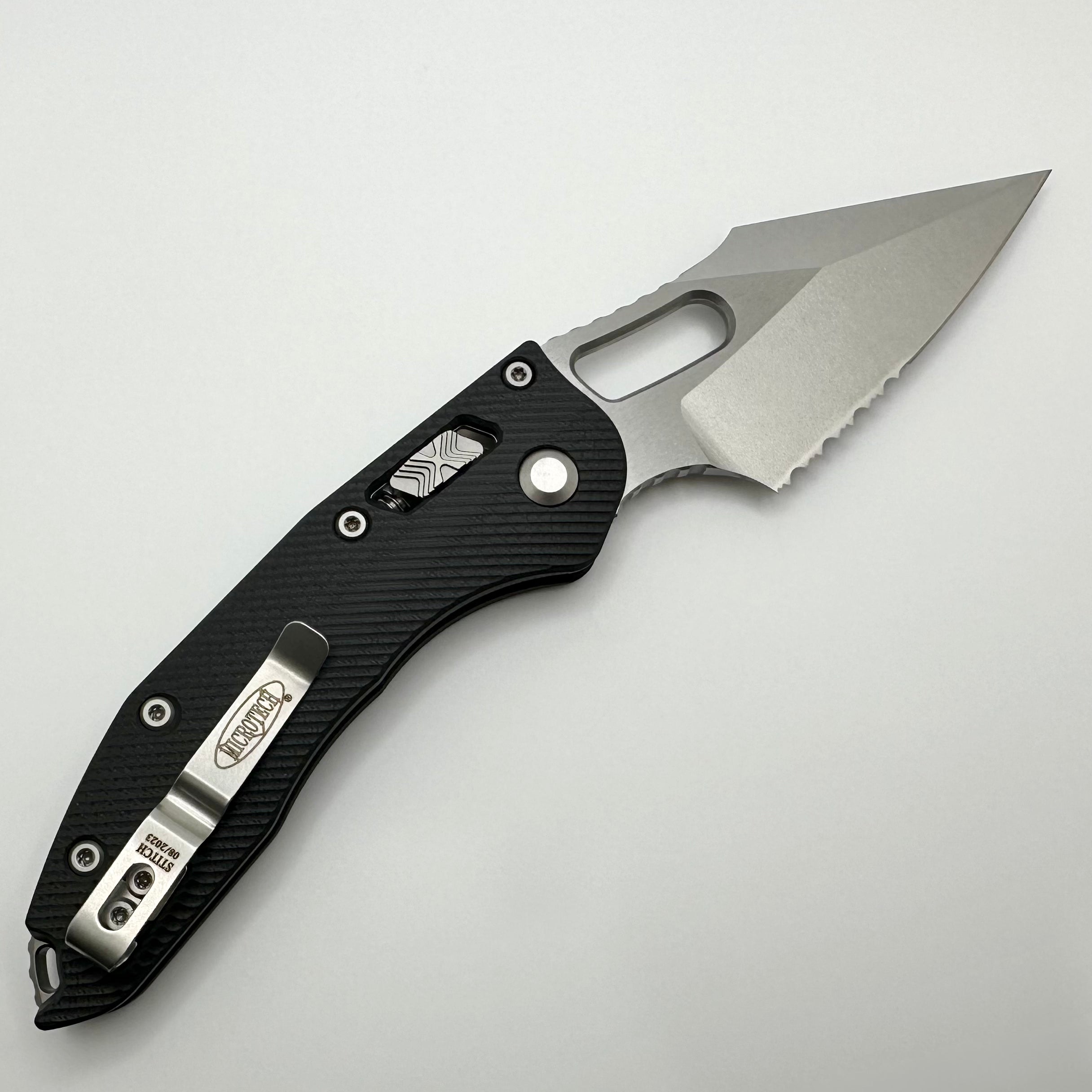 Microtech Stitch RAM LOK Tactical Knife - Premium Black G-10 Handle & Partial Serrated M390MK Blade