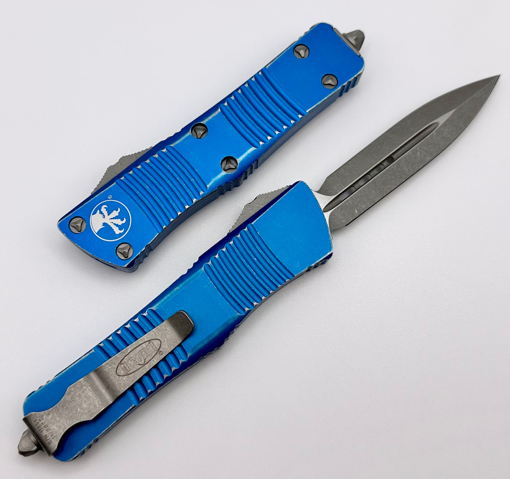 Microtech Troodon Double Edge Standard - Premium Distressed Blue OTF Knife