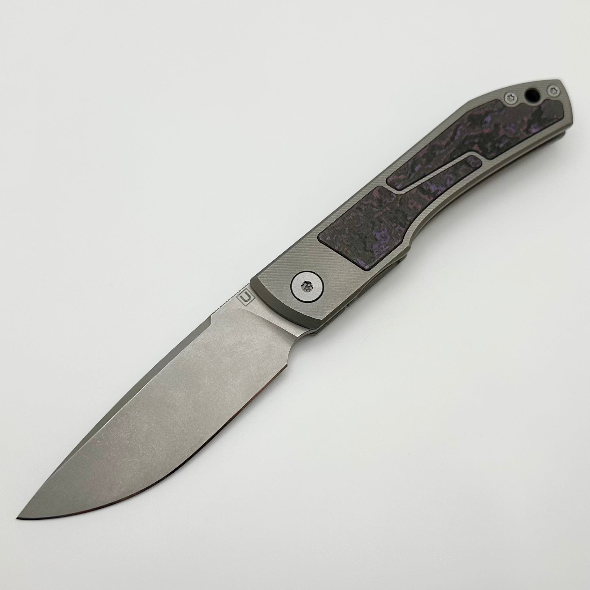 Ultimate Uldanov Custom Knife: Sierra Series with Milled Titanium & Purple Haze Carbon Fiber Inlays - MagnaCut Front Flipper #75