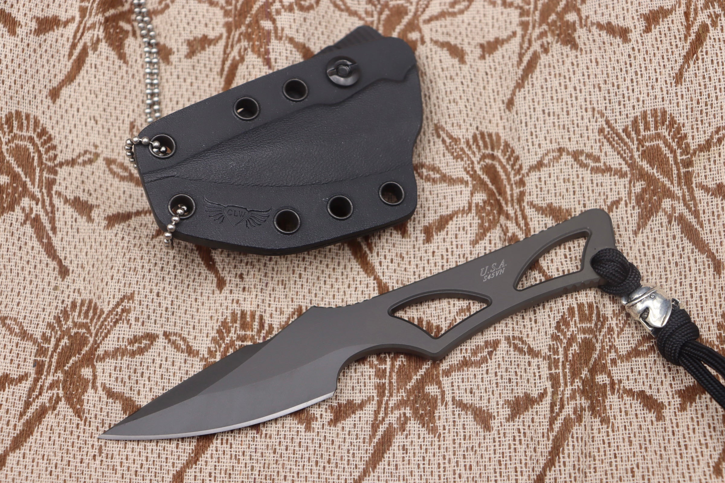 Spartan Blades Ultimate Black Enyo EDC Knife with Kydex Sheath & Neck Chain