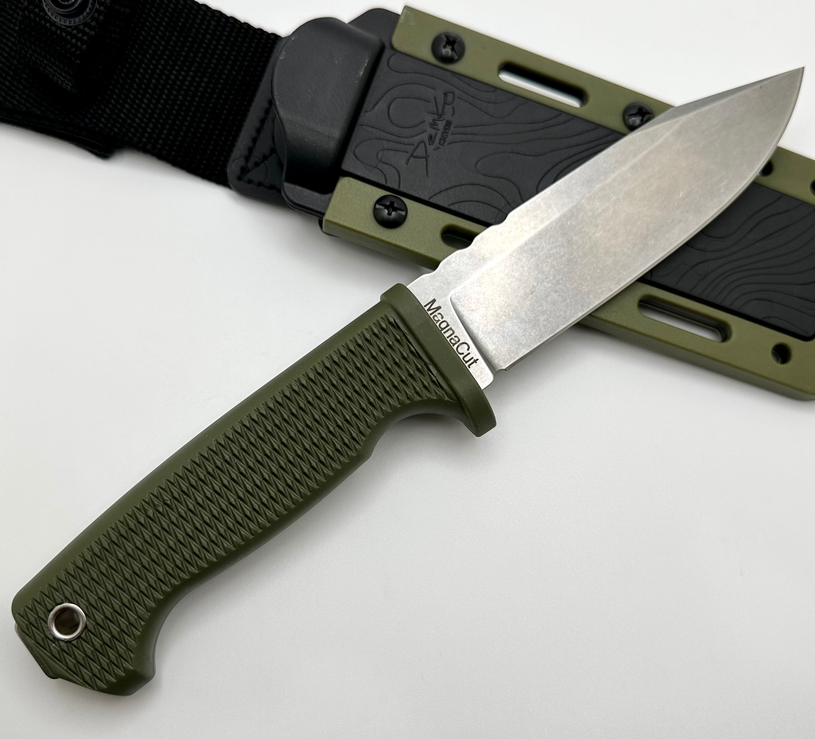 Premium Demko FreeReign Clip Point Knife - MagnaCut Steel & OD Green Rubberized Handle