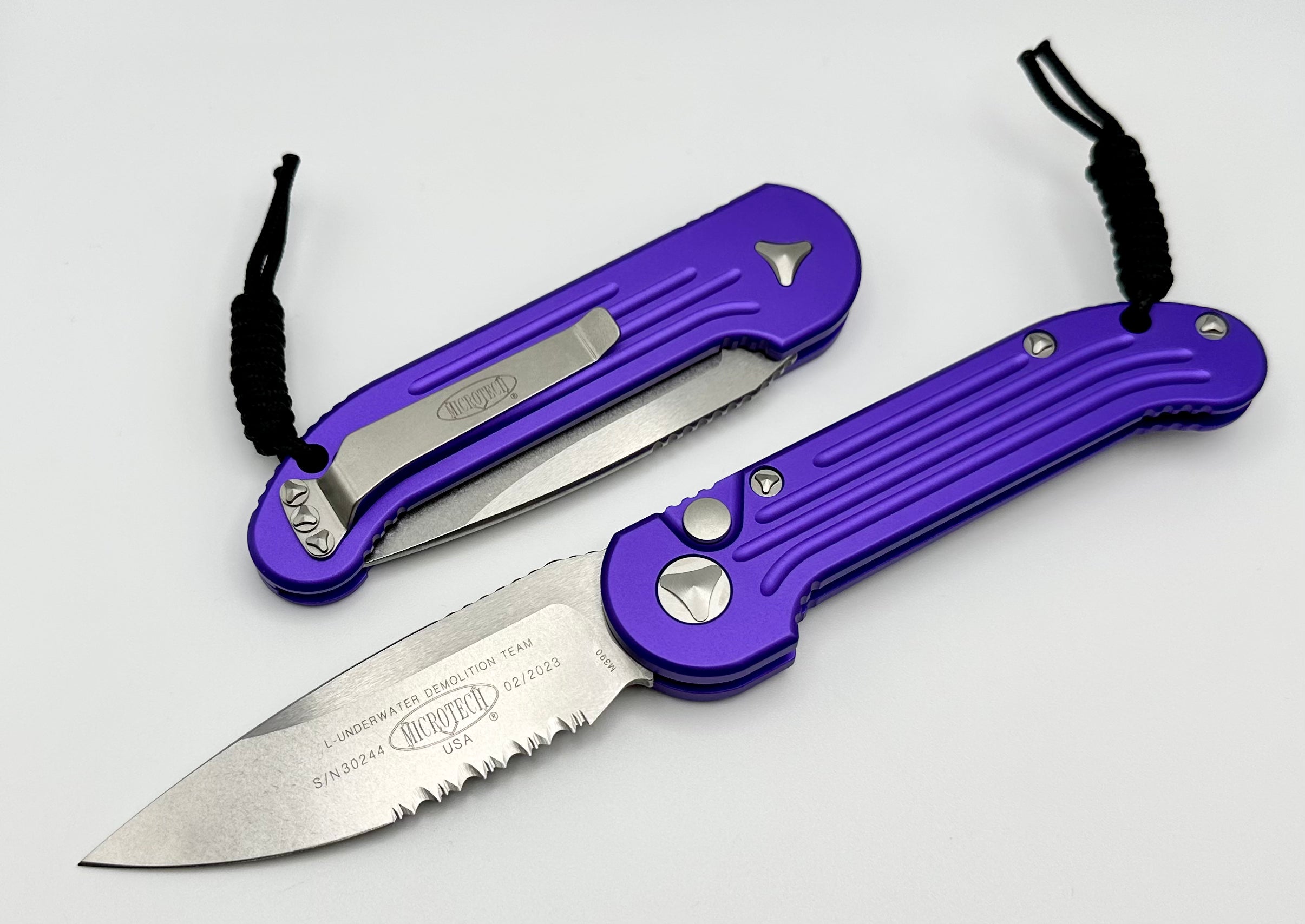 Premium Microtech LUDT Tactical Knife - Stonewash & Purple Finish