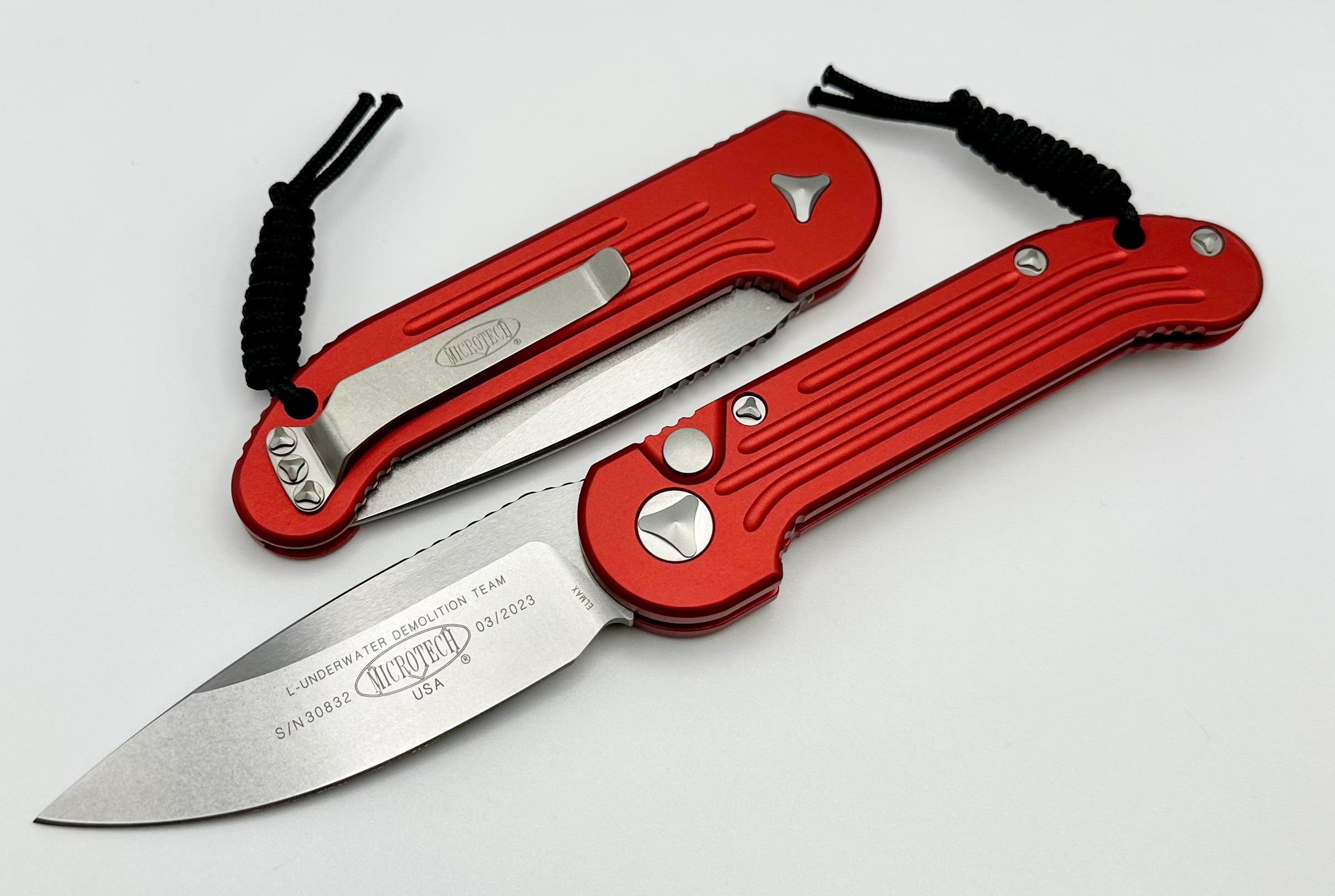 Microtech LUDT Stonewash Premium Folding Knife - Red Edition