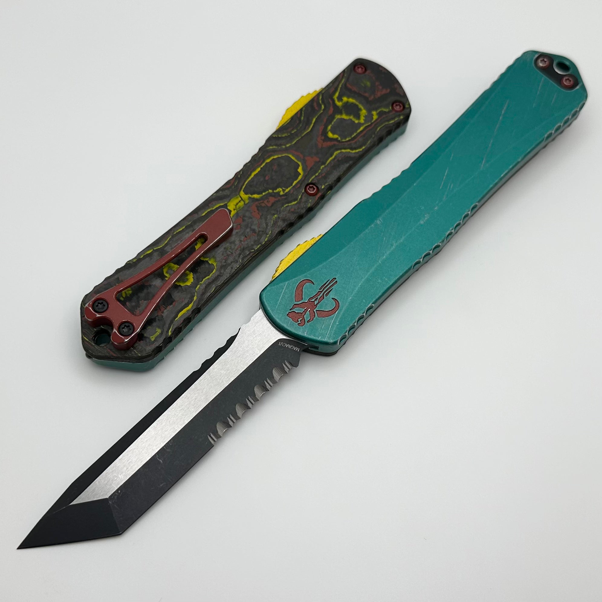 Heretic Knives Manticore X Bounty Hunter: Premium Two-Tone Serrated Tanto OTF Knife