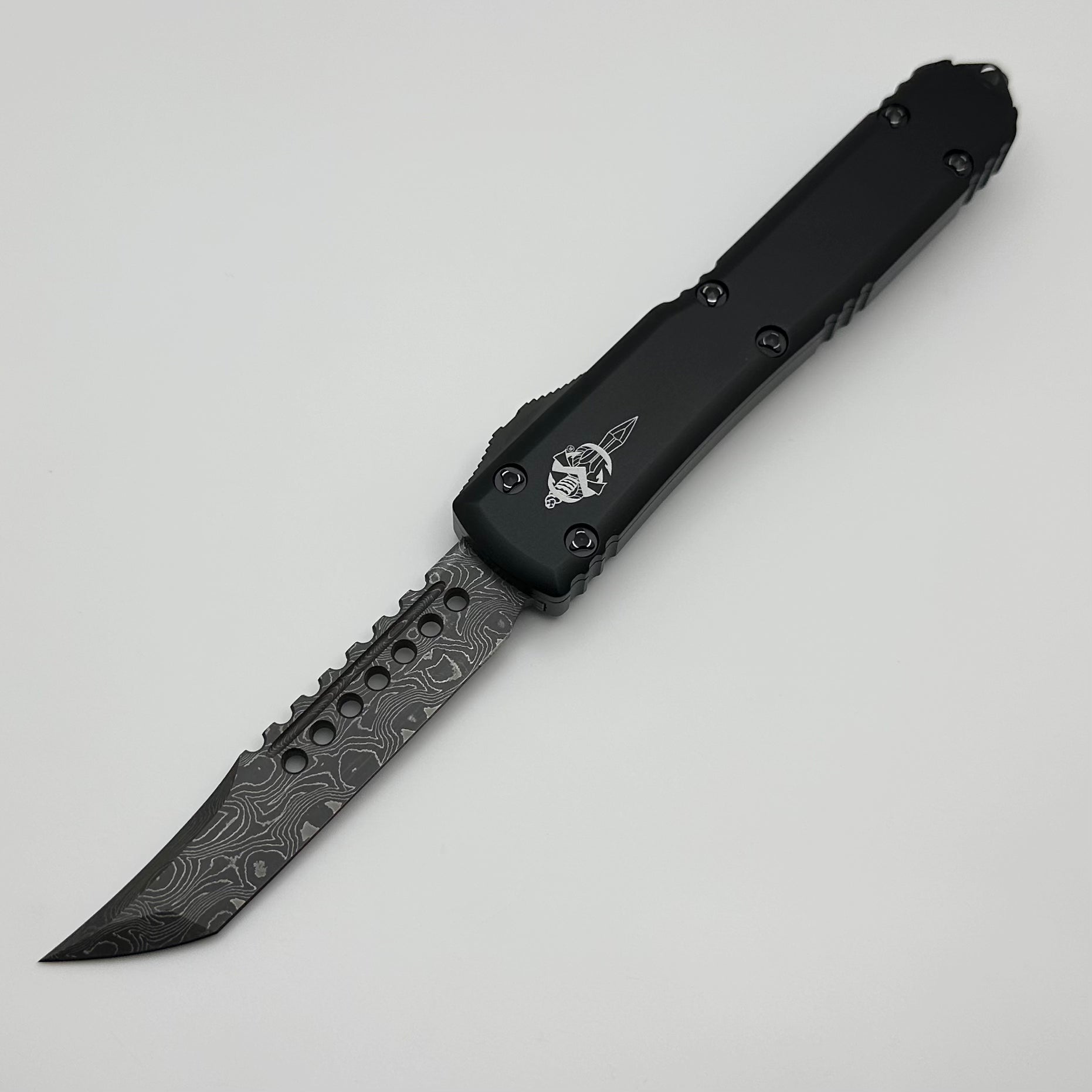 Premium Microtech Ultratech Hellhound Damascus OTF Knife - Black Edition