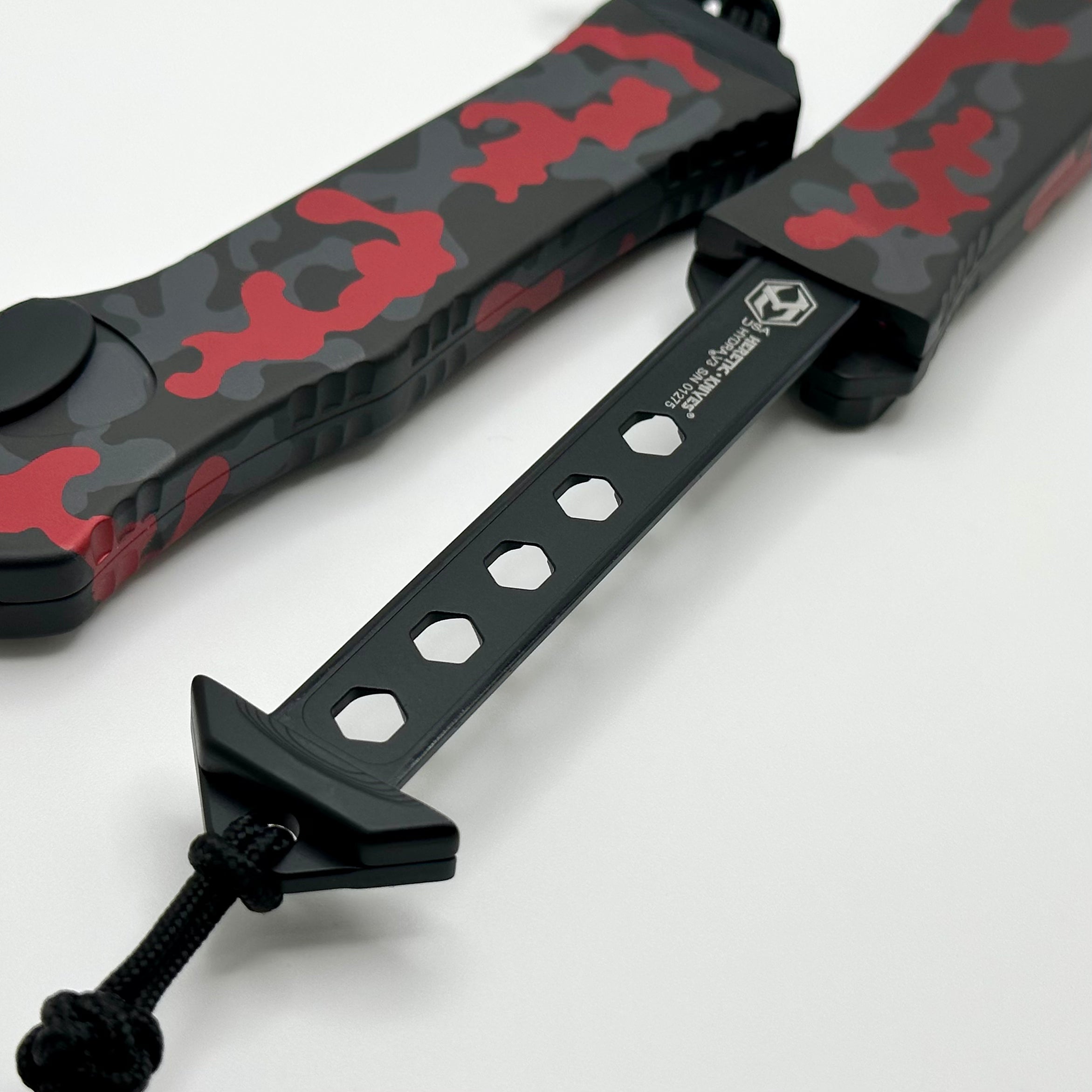 Heretic Hydra V3 Premium Tactical Knife - Red Camo Aluminum Handle & MagnaCut Tanto Blade