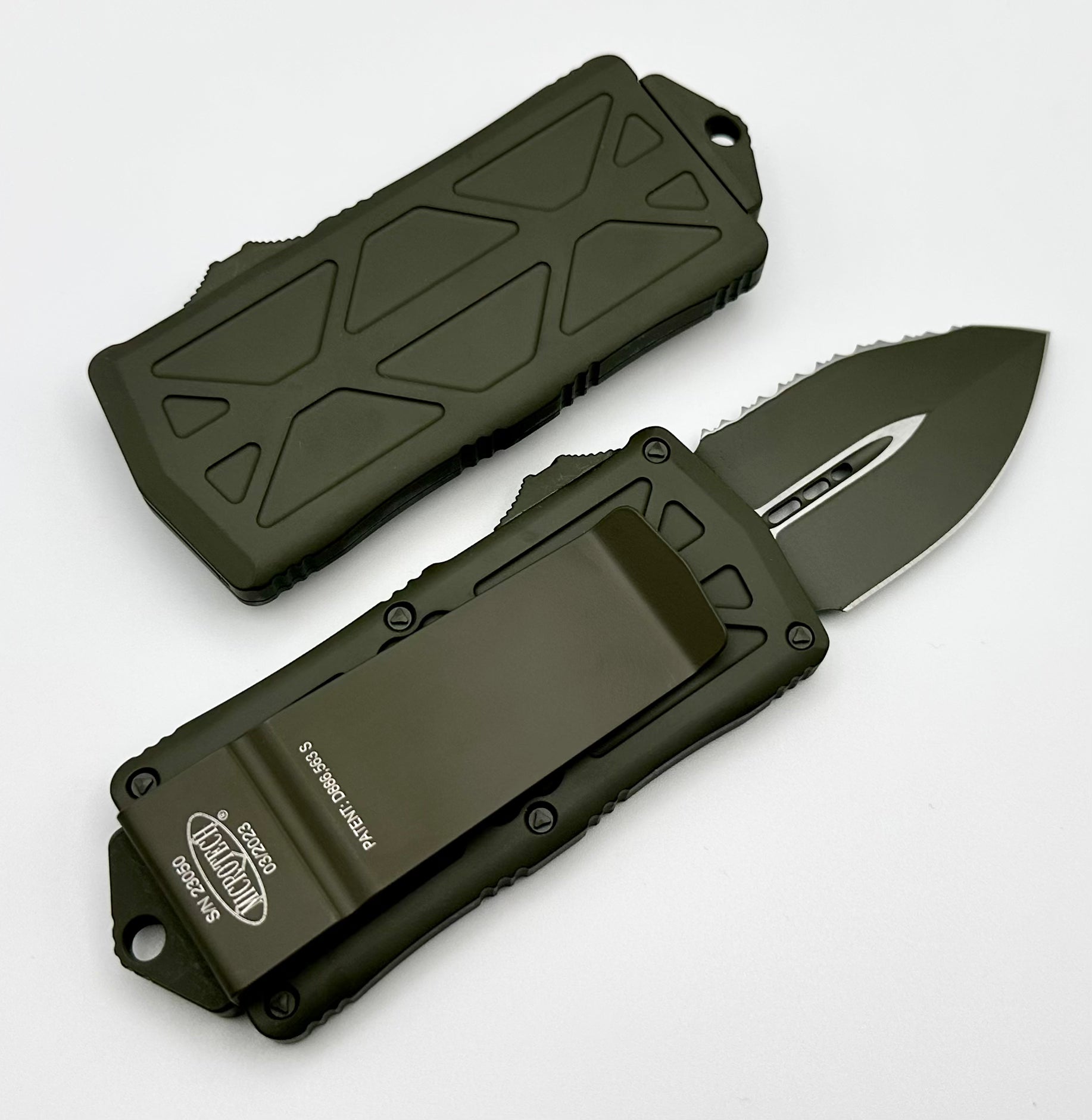 Microtech Exocet Premium Double Edge Full Serrated Knife - Cerakote OD Green