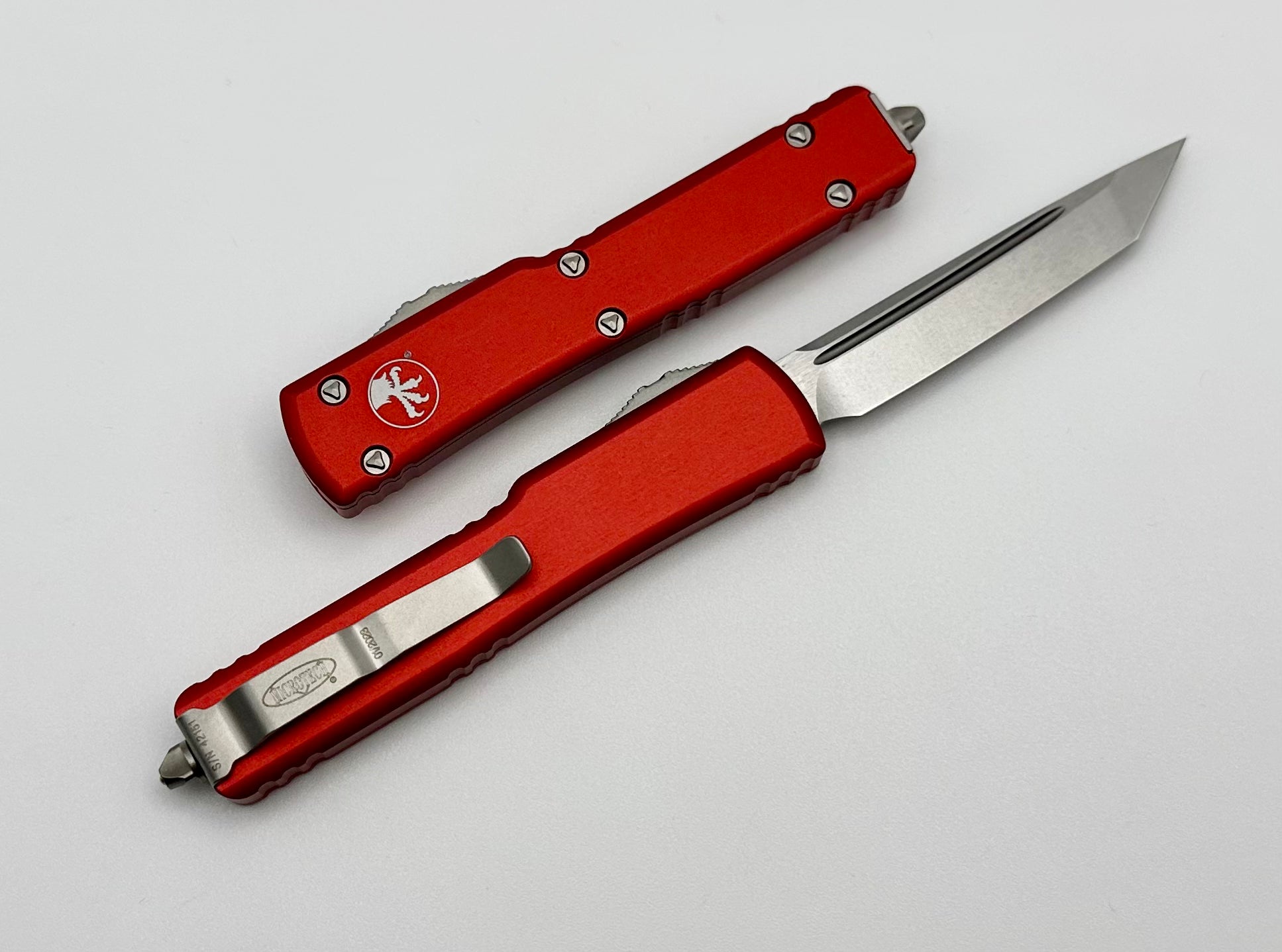 Premium Microtech UTX-70 Tanto Edge Knife - Stonewash & Red