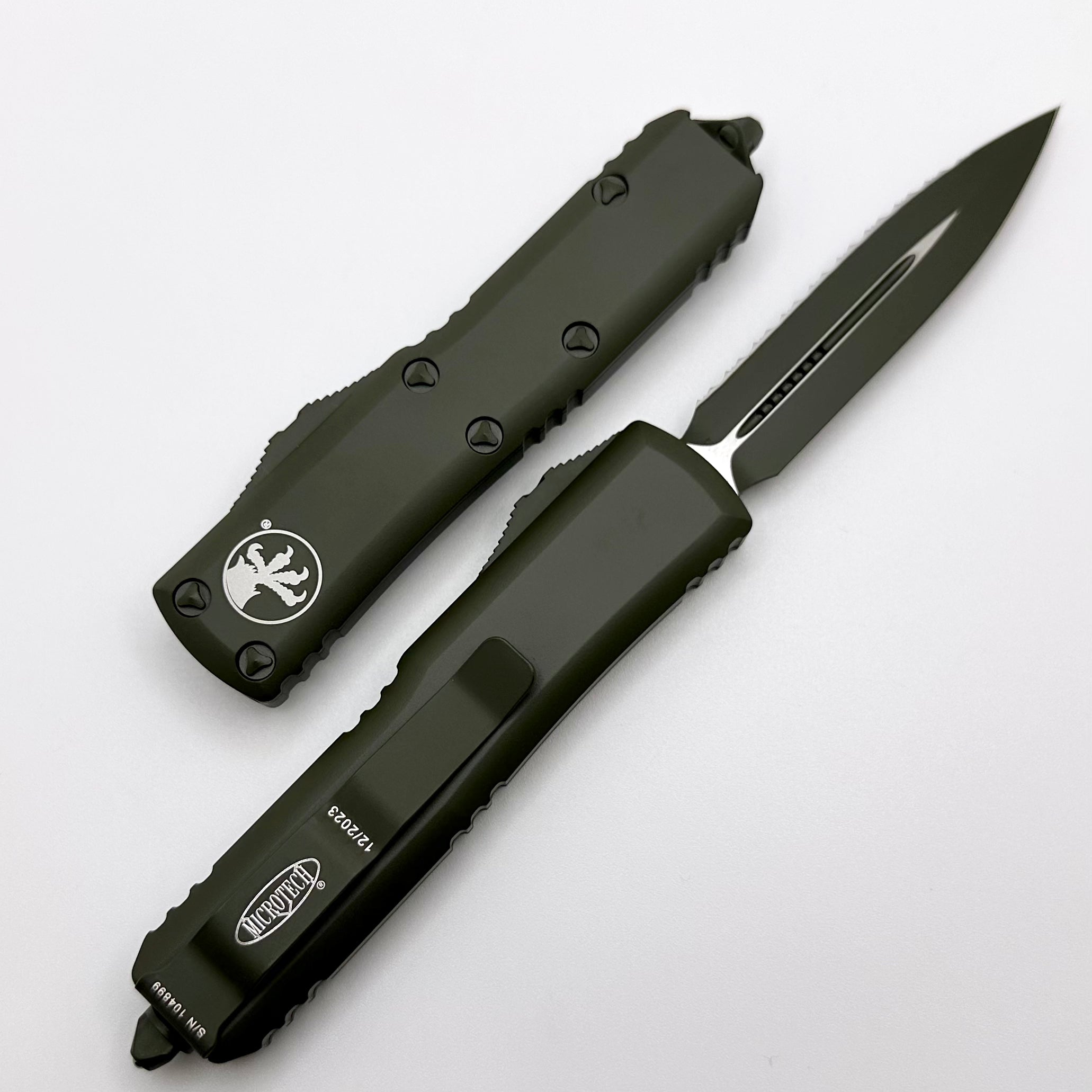 Microtech UTX-85 Premium EDC Knife - Double Edge Serrated, OD Green Cerakote