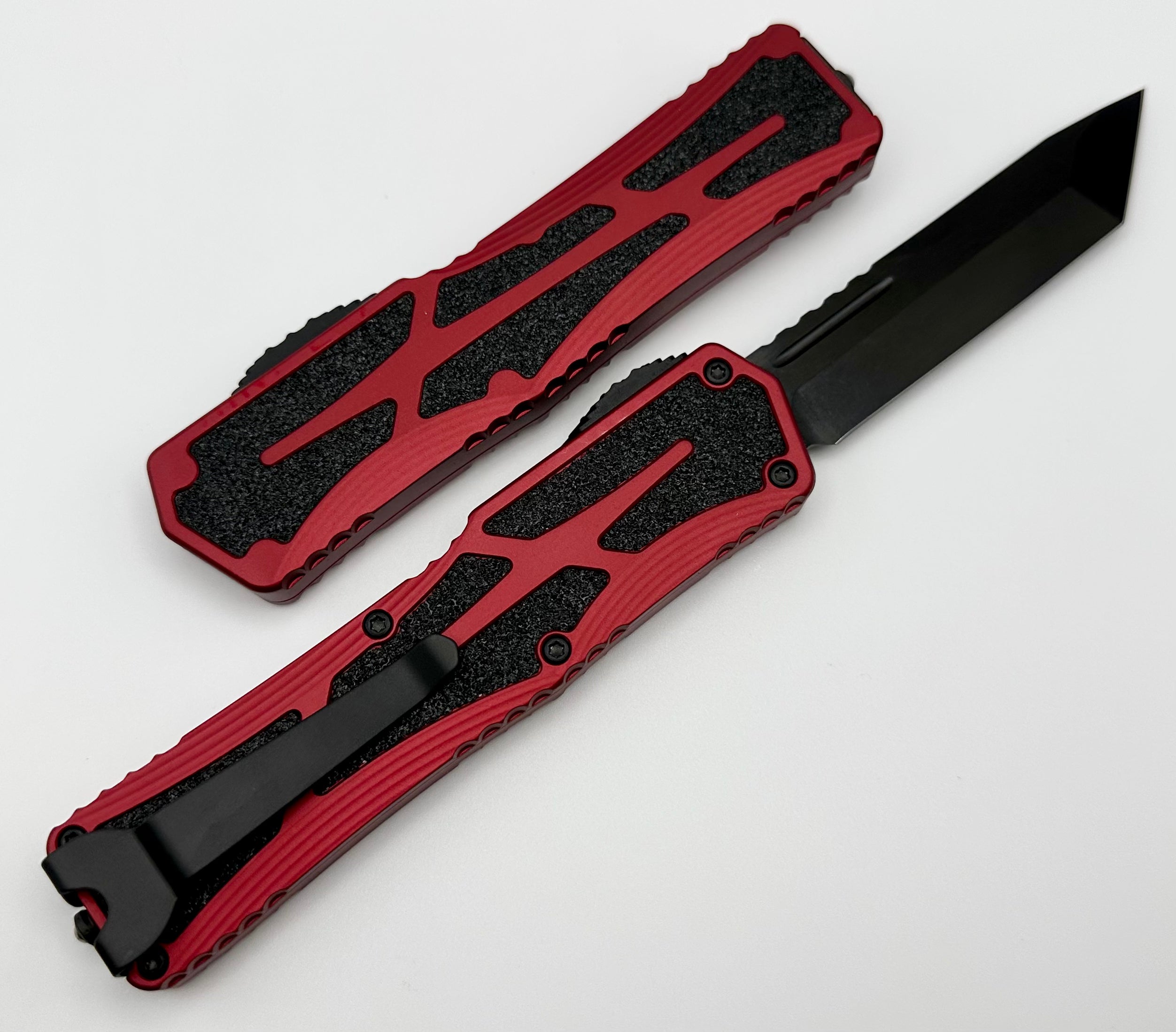 Heretic Knives Colossus DLC Tanto Magnacut - Premium Red Aluminum Handle