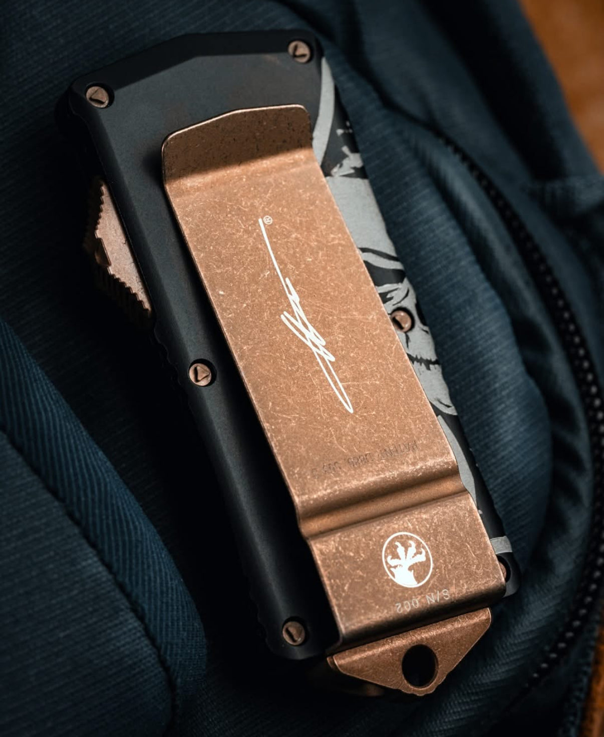 Premium Microtech Exocet T/E Tanto Bronze Death Card Signature Series - Ultimate EDC Knife