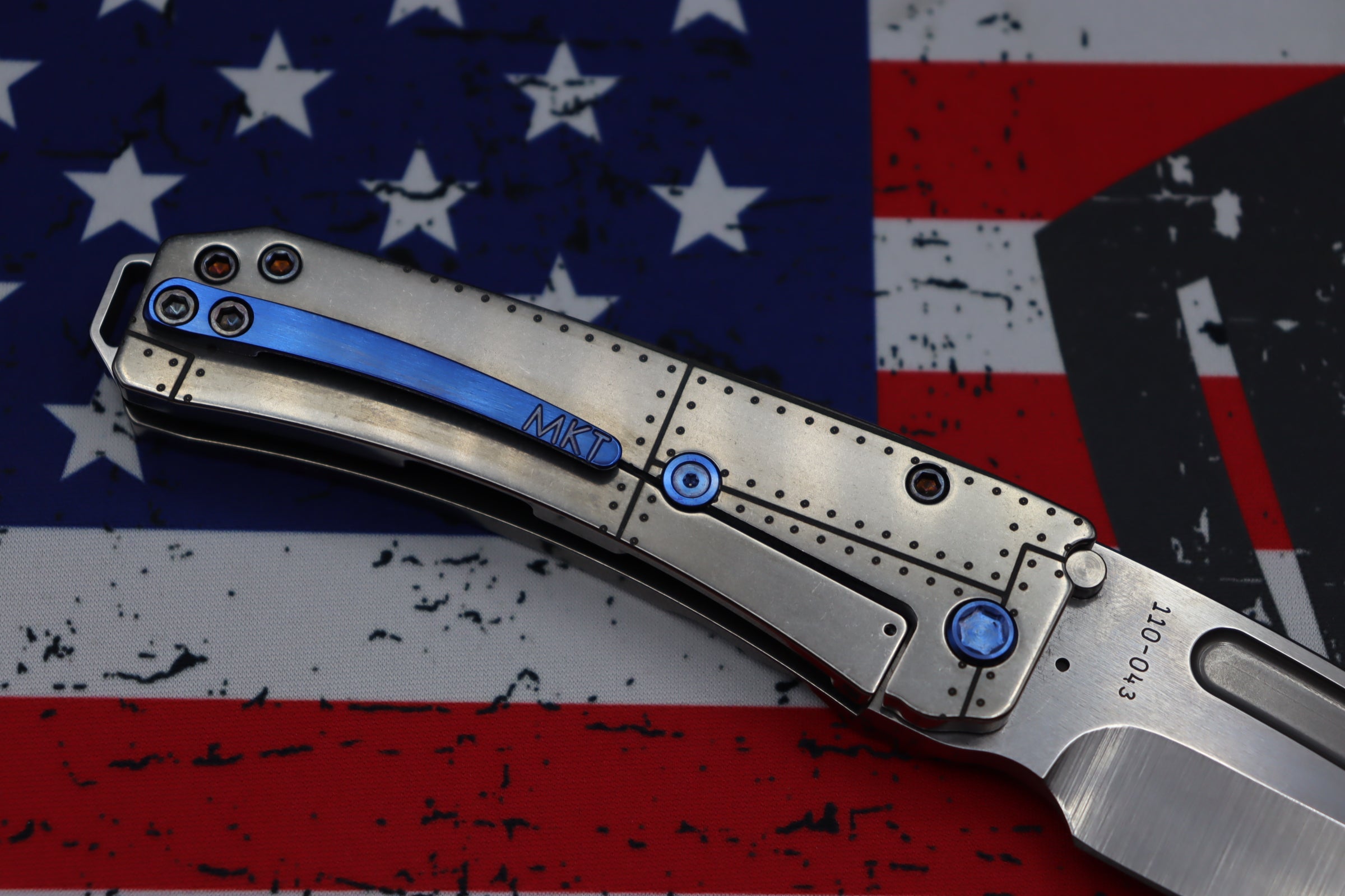 Medford Midi Marauder S35 Tanto Folding Knife with Tumbled Stars & Bars Handle and Blue Hardware - Premium EDC Companion